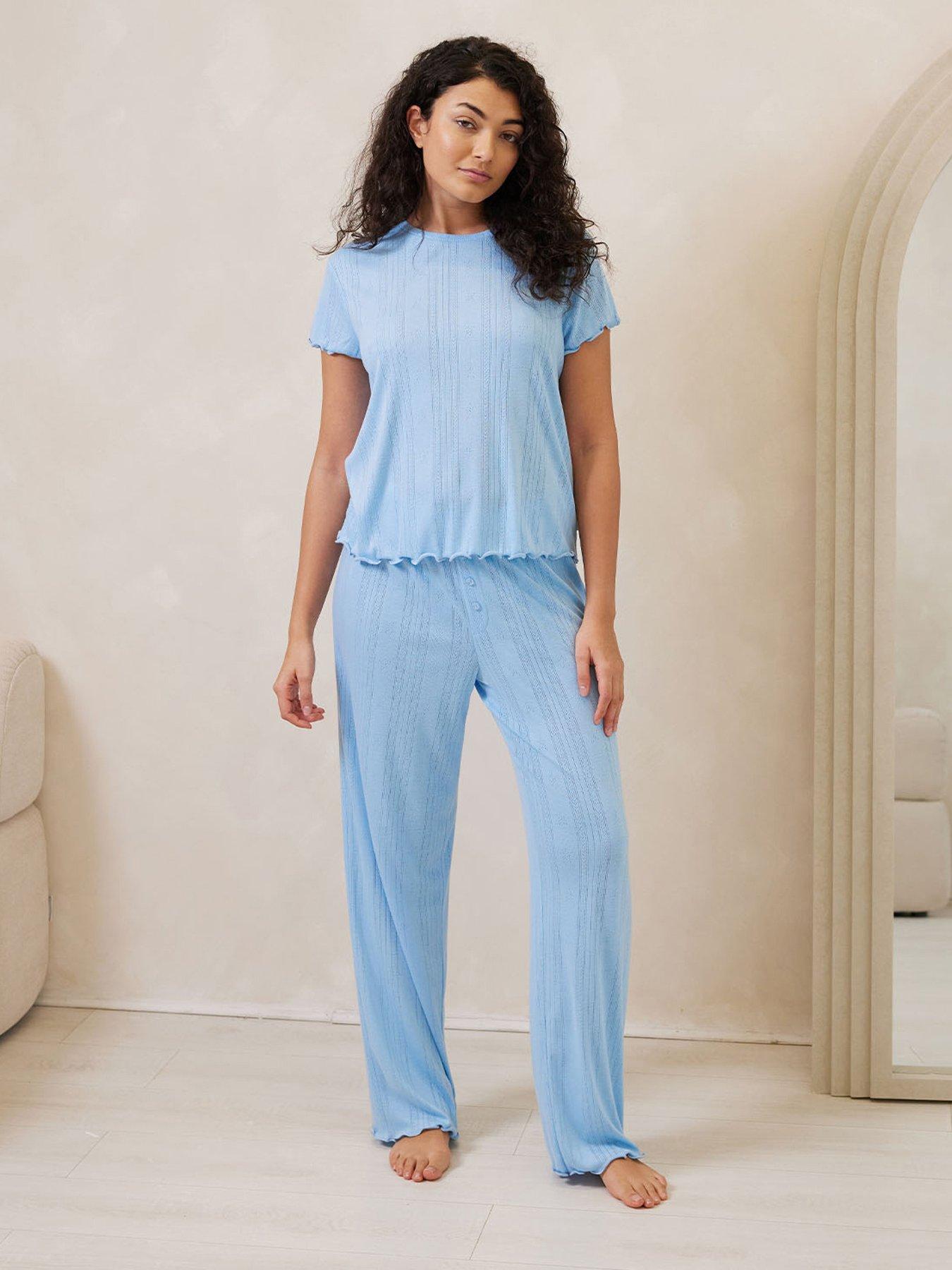 undefined Pointelle Long Pyjama Set - Blue