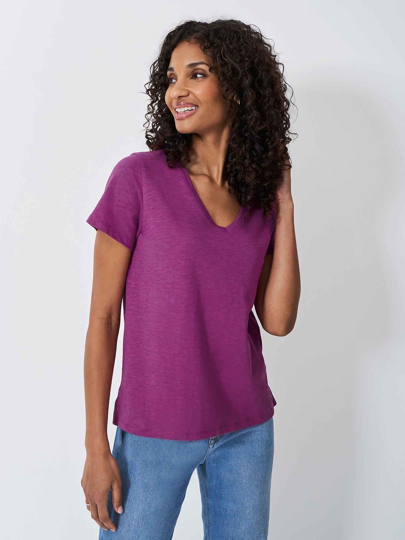 undefined Slub V Neck T-Shirt - Purple