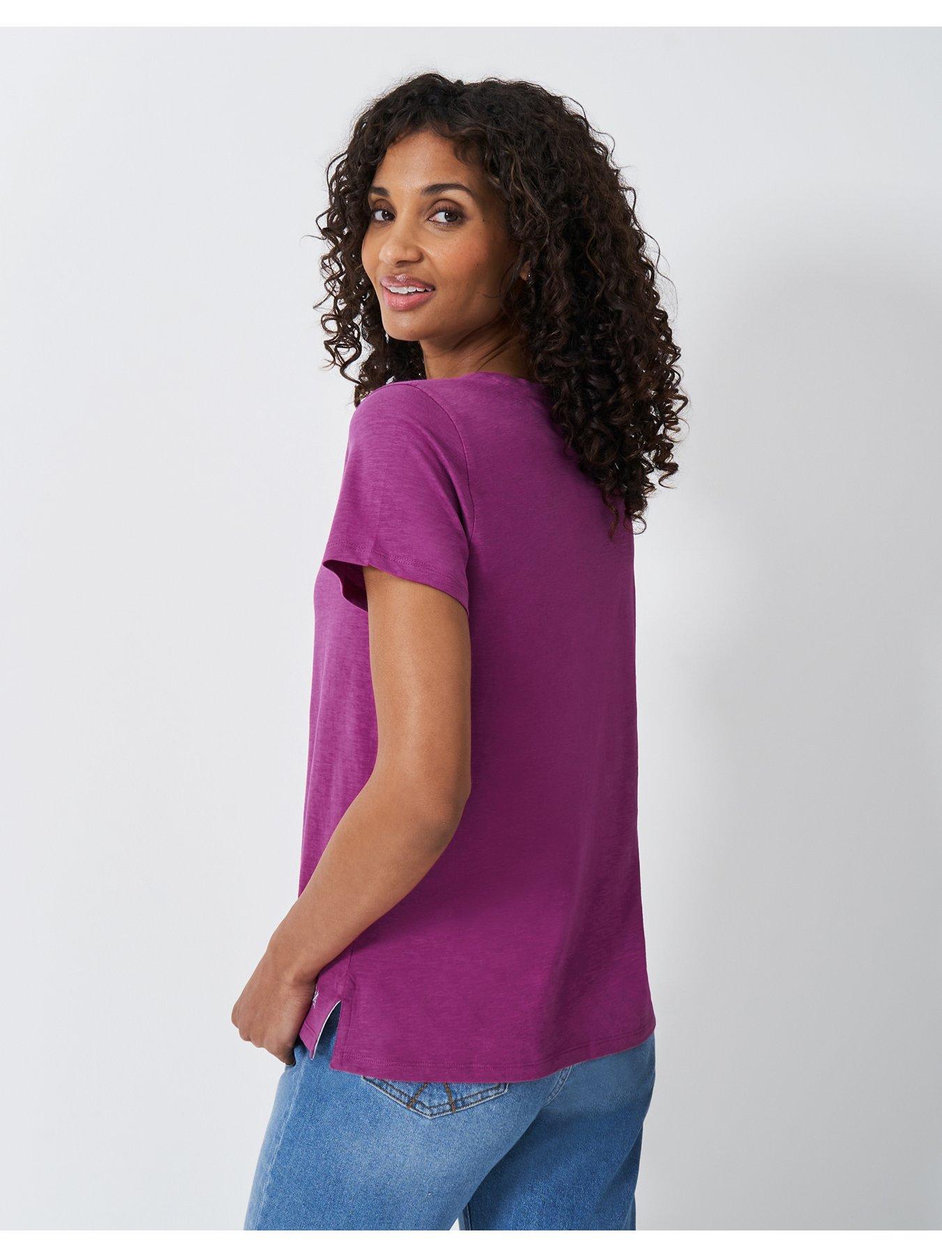  image of crew-clothing-slub-v-neck-t-shirt-purple