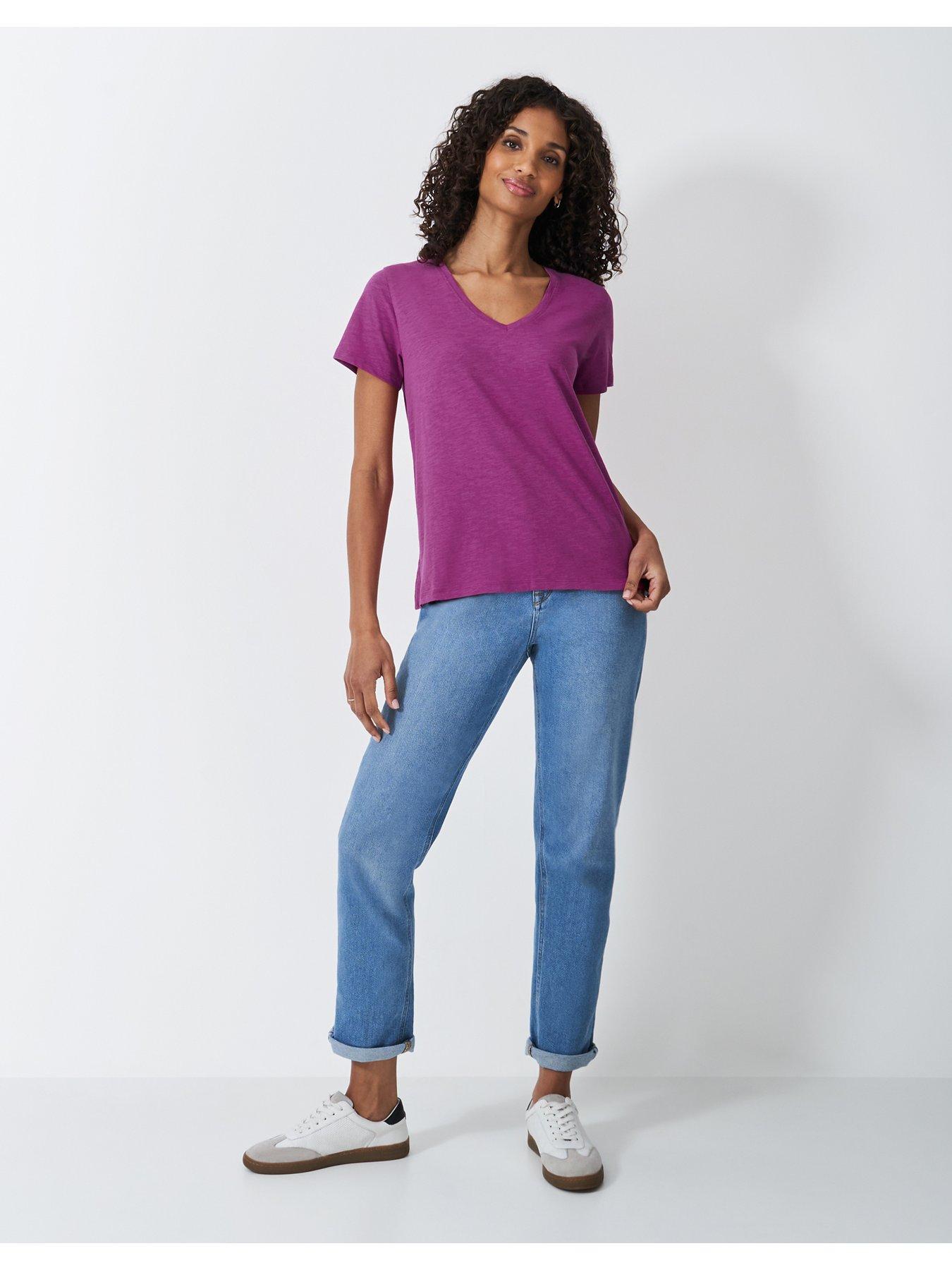  image of crew-clothing-slub-v-neck-t-shirt-purple