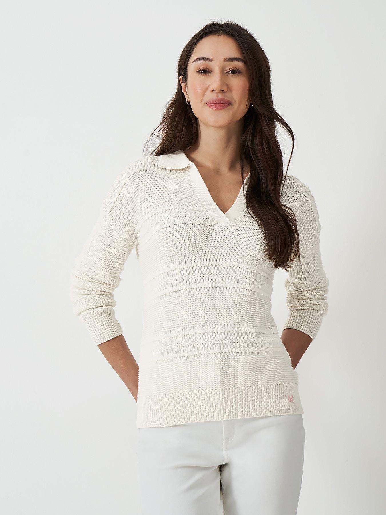 front image of crew-clothing-tali-collared-jumper-white