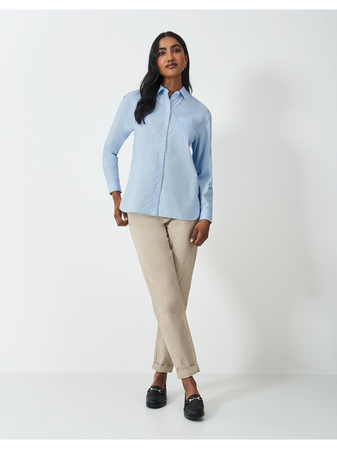  image of crew-clothing-relaxed-poplin-shirt-blue