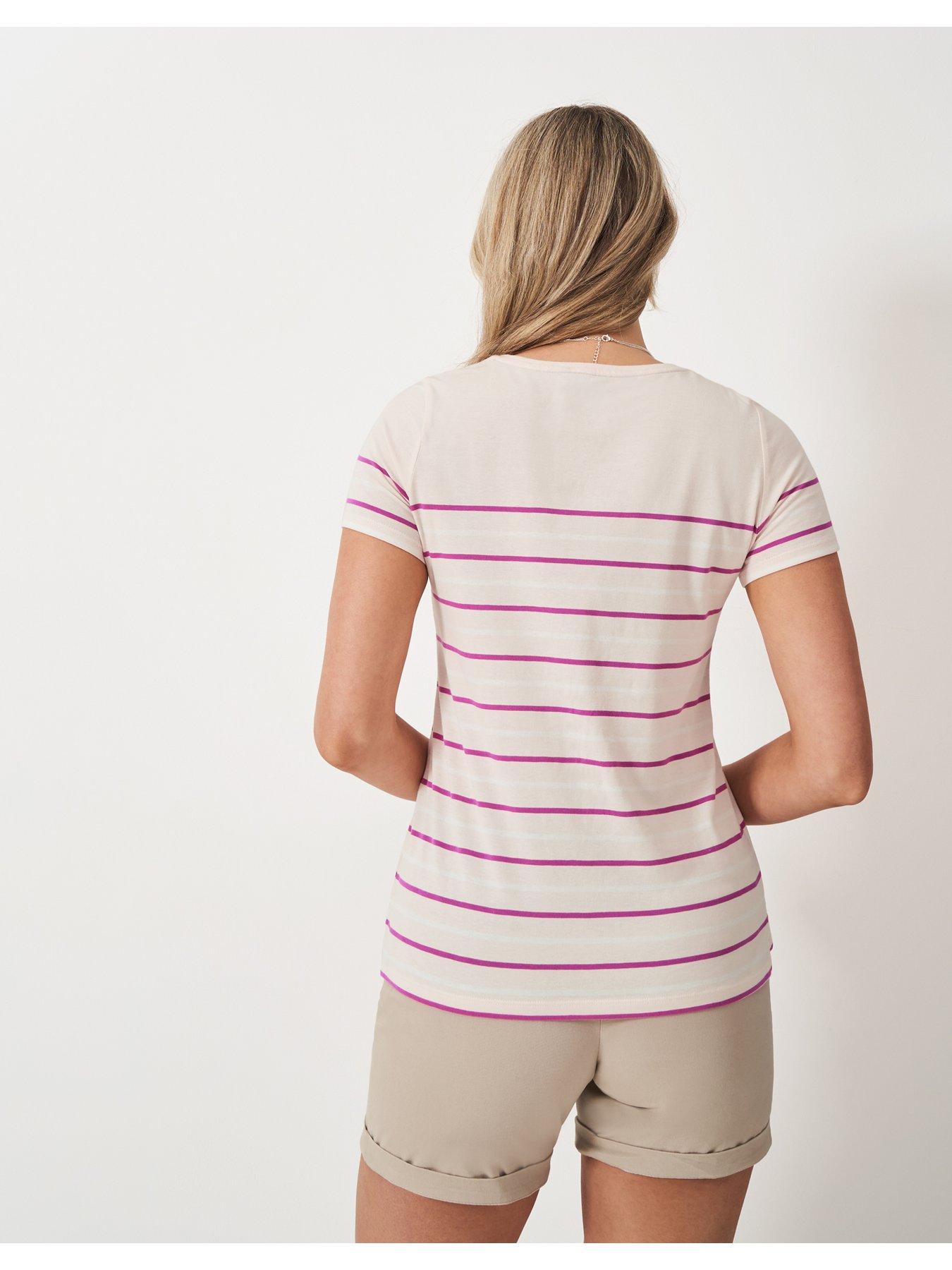  image of crew-clothing-breton-striped-t-shirt-pink