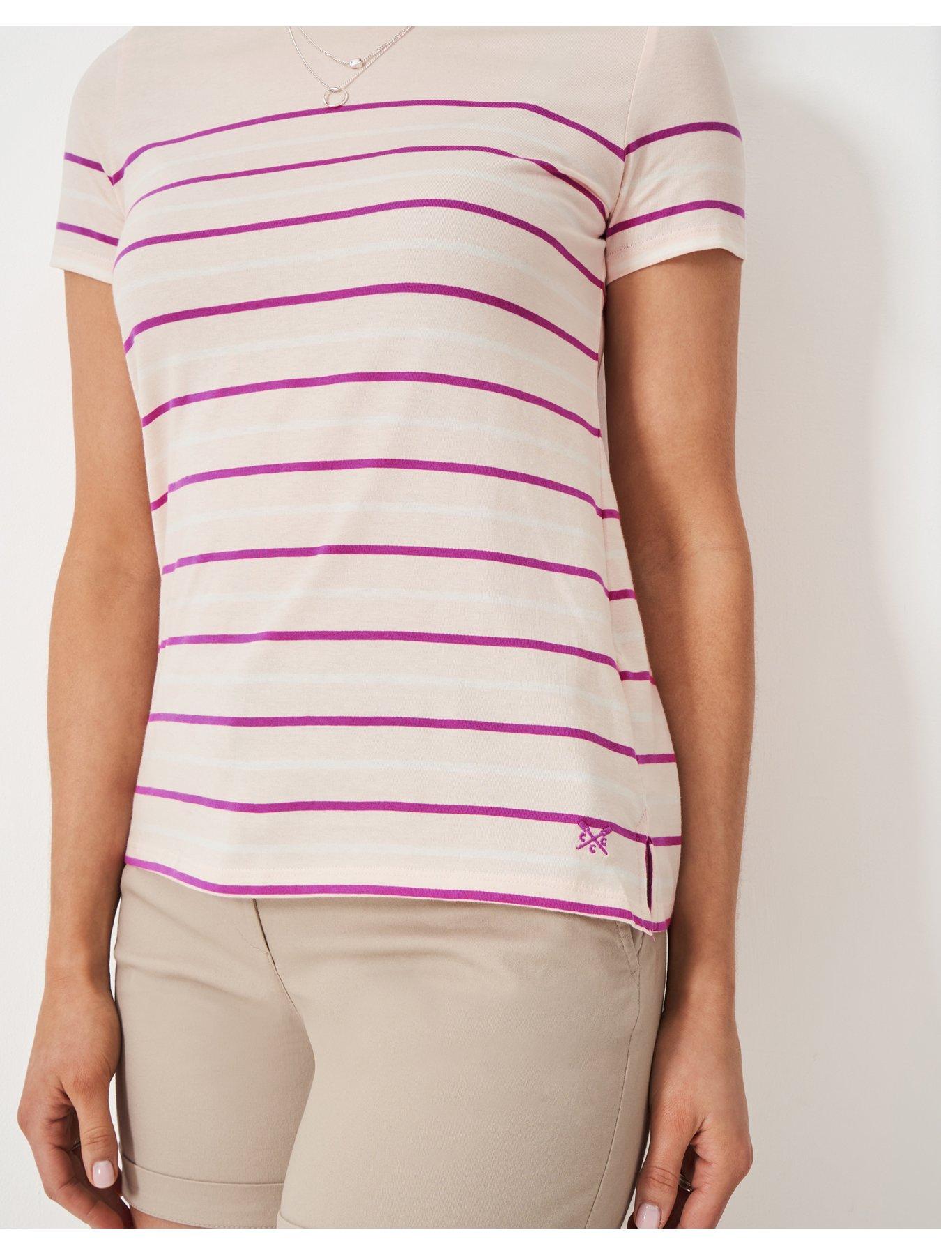  image of crew-clothing-breton-striped-t-shirt-pink