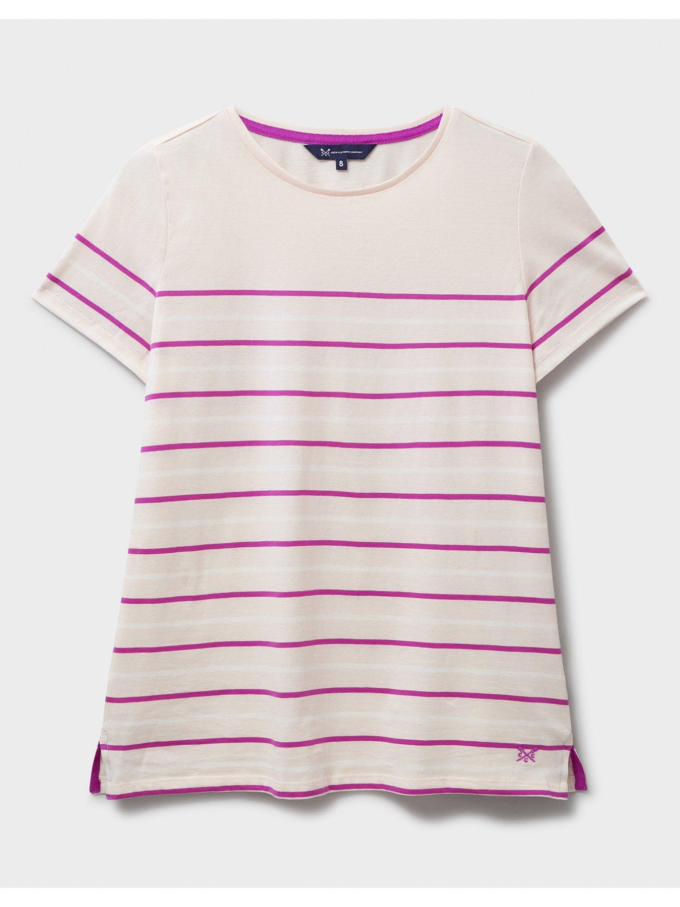  image of crew-clothing-breton-striped-t-shirt-pink