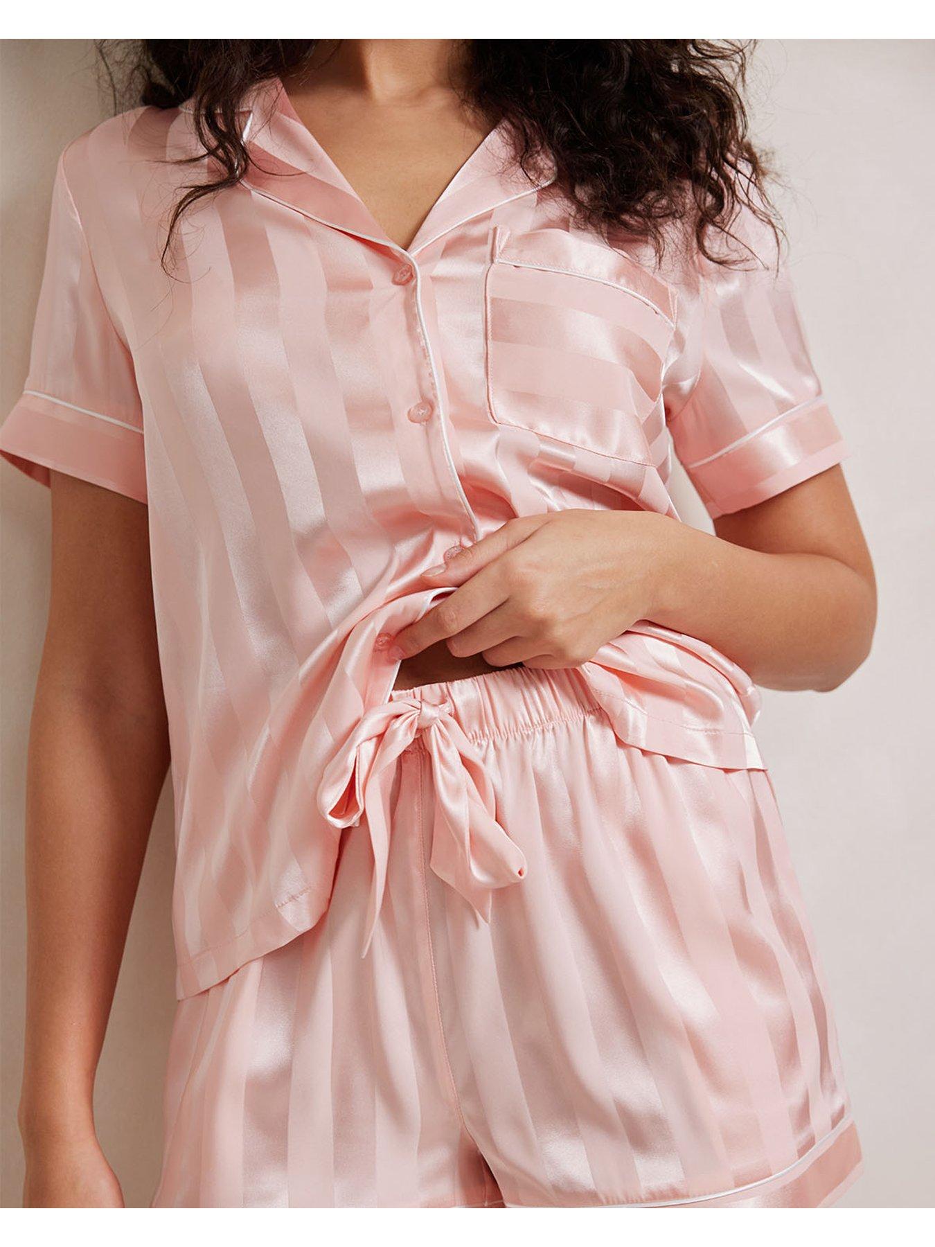 Image 5 of 5 of CHELSEA PEERS Striped Short Sleeve And Short Set - Pink
