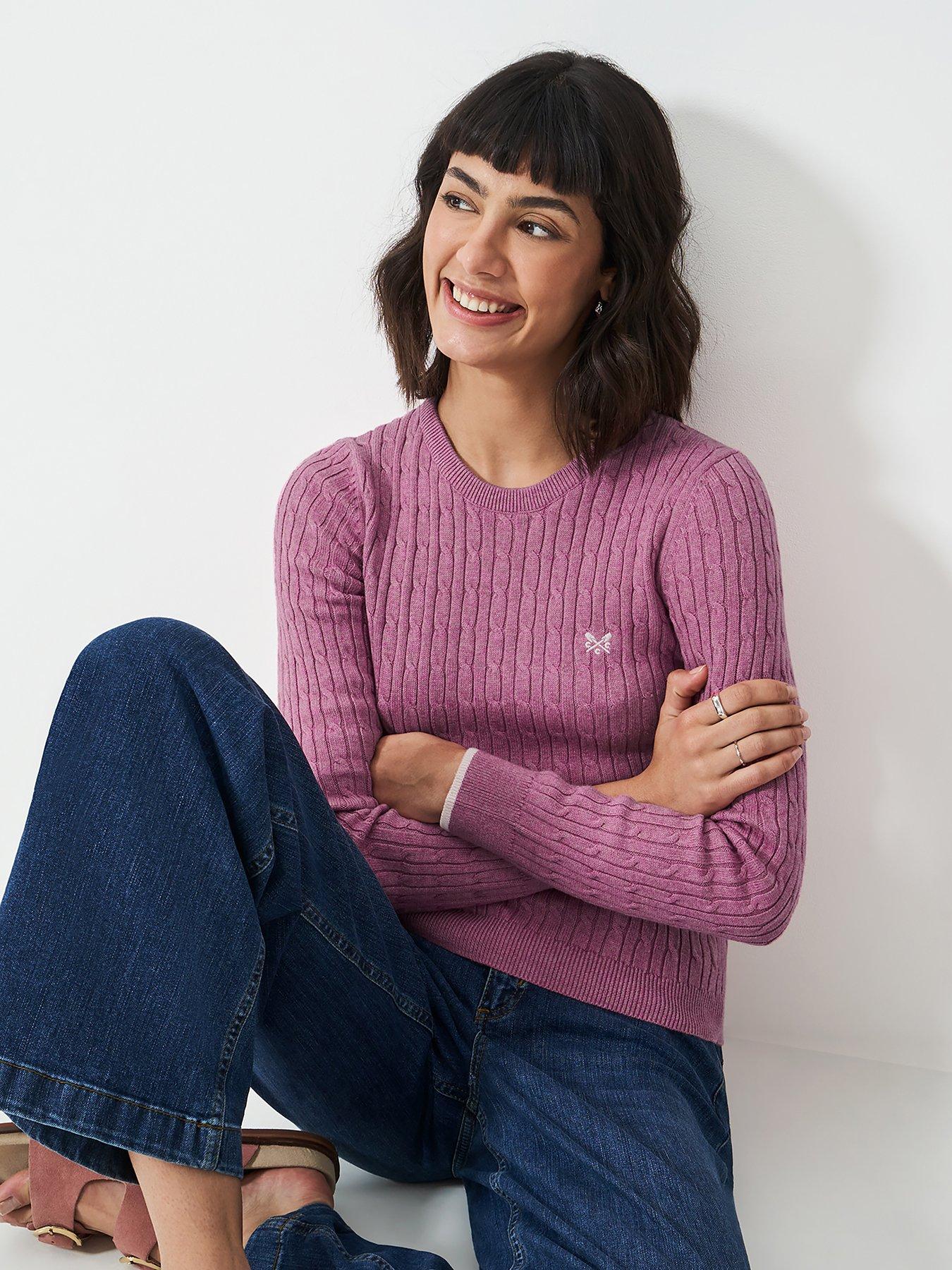 front image of crew-clothing-heritage-cable-neck-jumper-purple