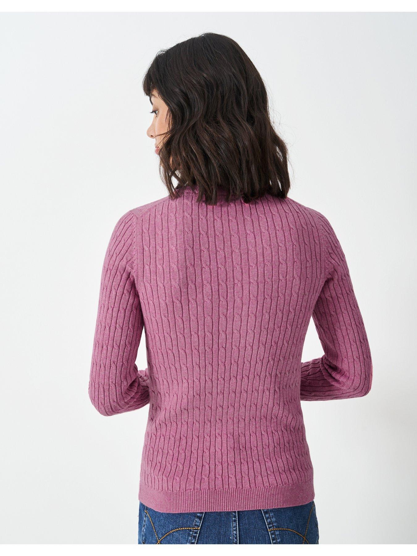 stillFront image of crew-clothing-heritage-cable-neck-jumper-purple