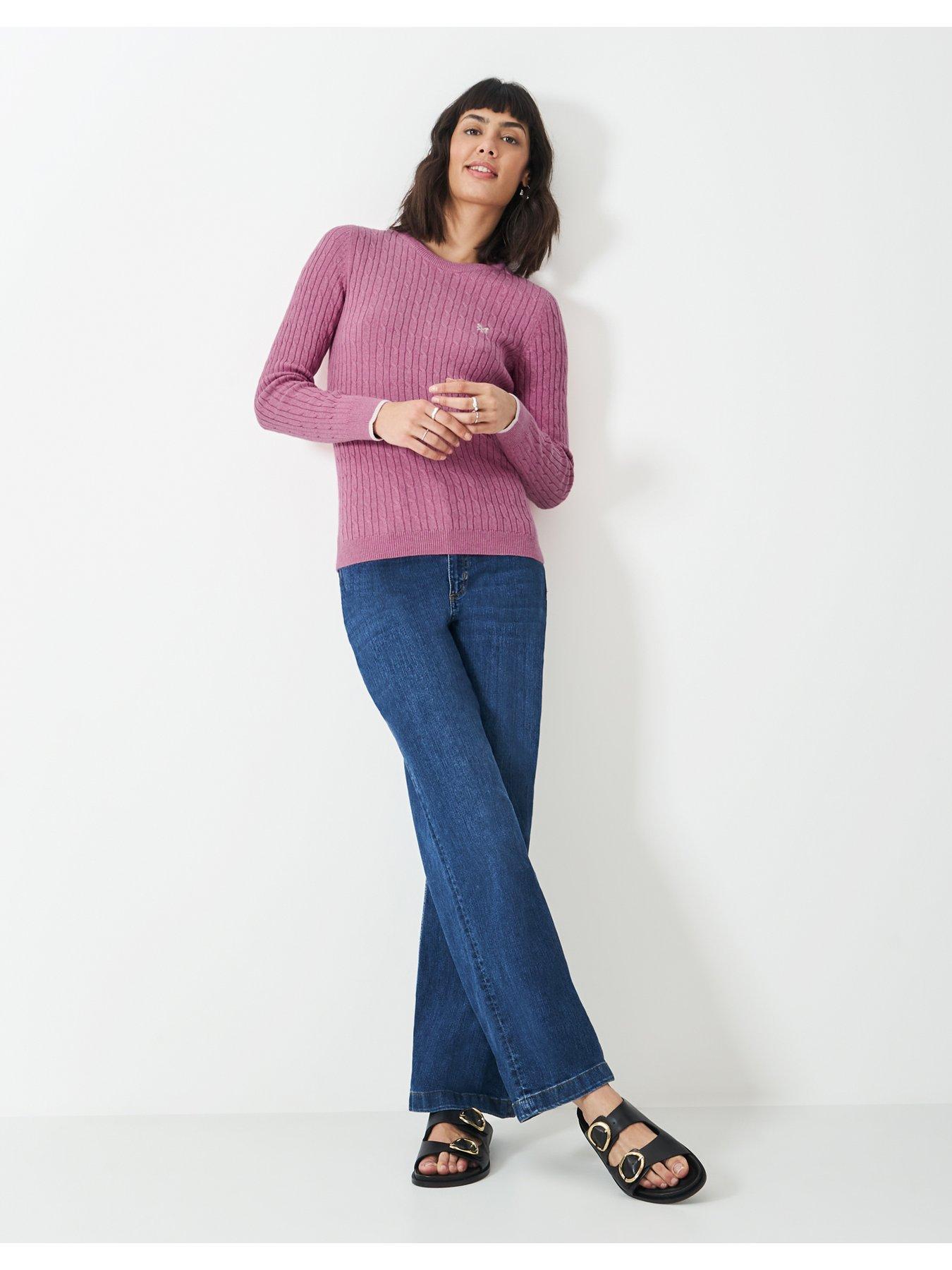  image of crew-clothing-heritage-cable-neck-jumper-purple