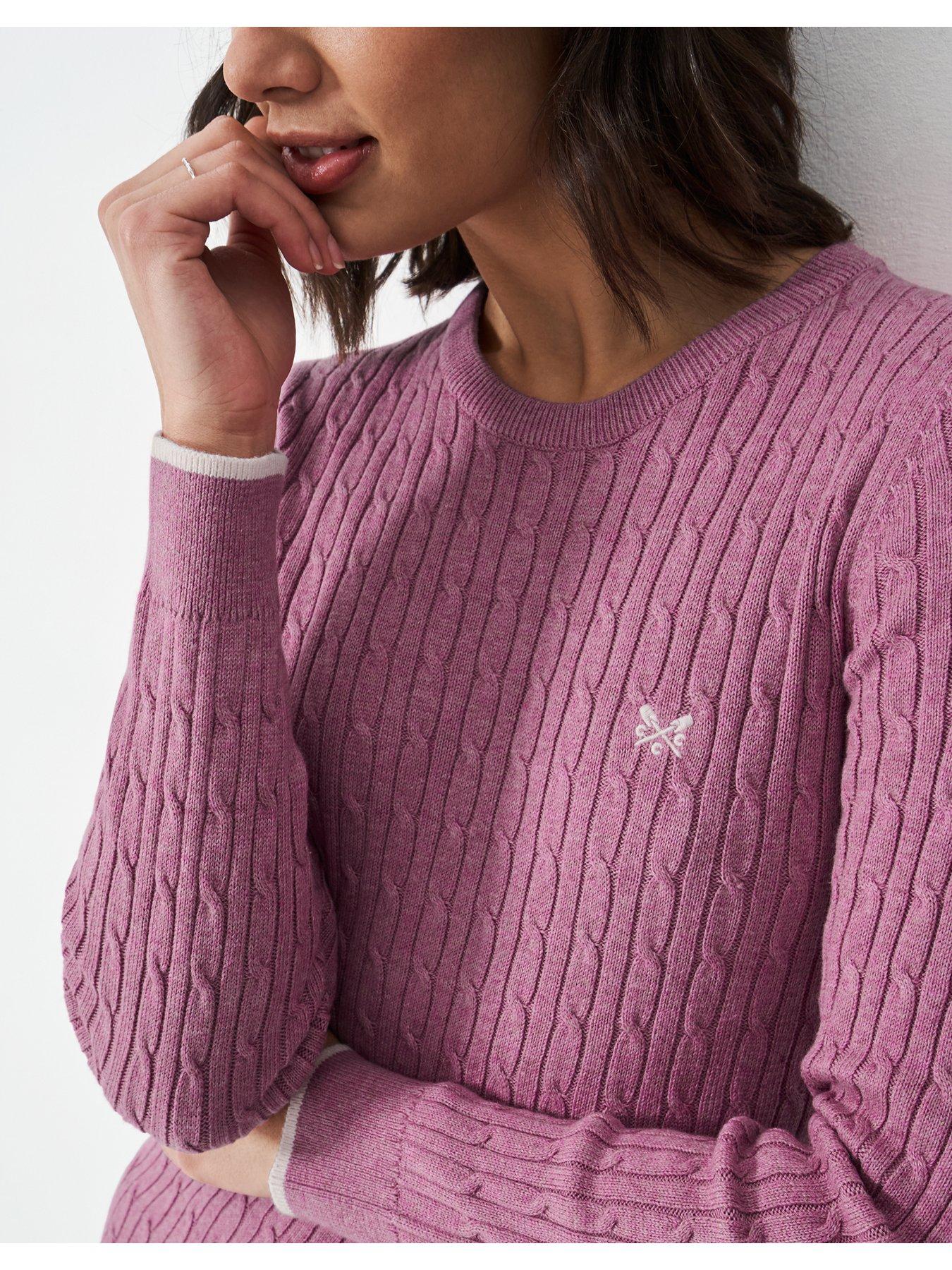  image of crew-clothing-heritage-cable-neck-jumper-purple