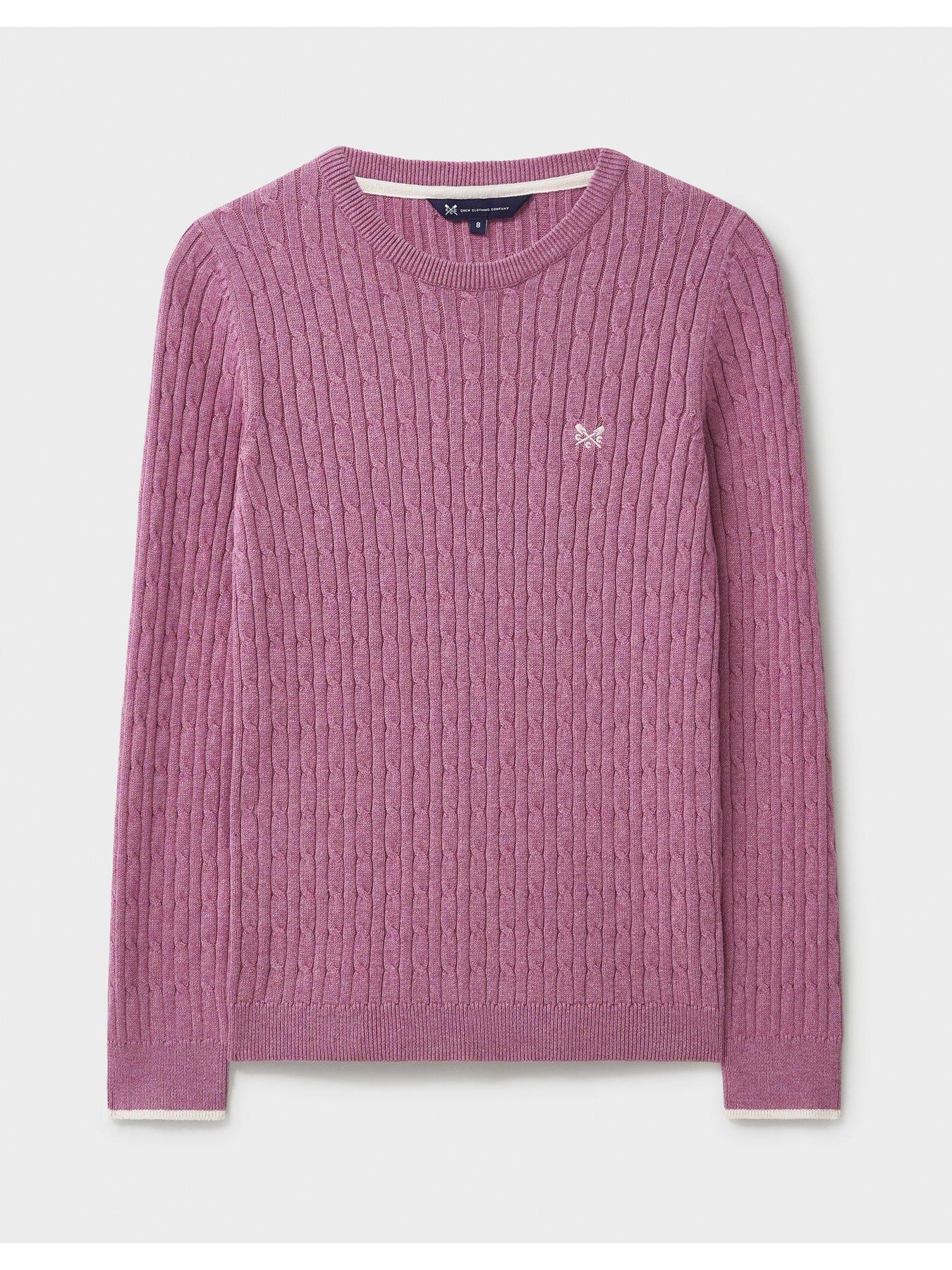  image of crew-clothing-heritage-cable-neck-jumper-purple