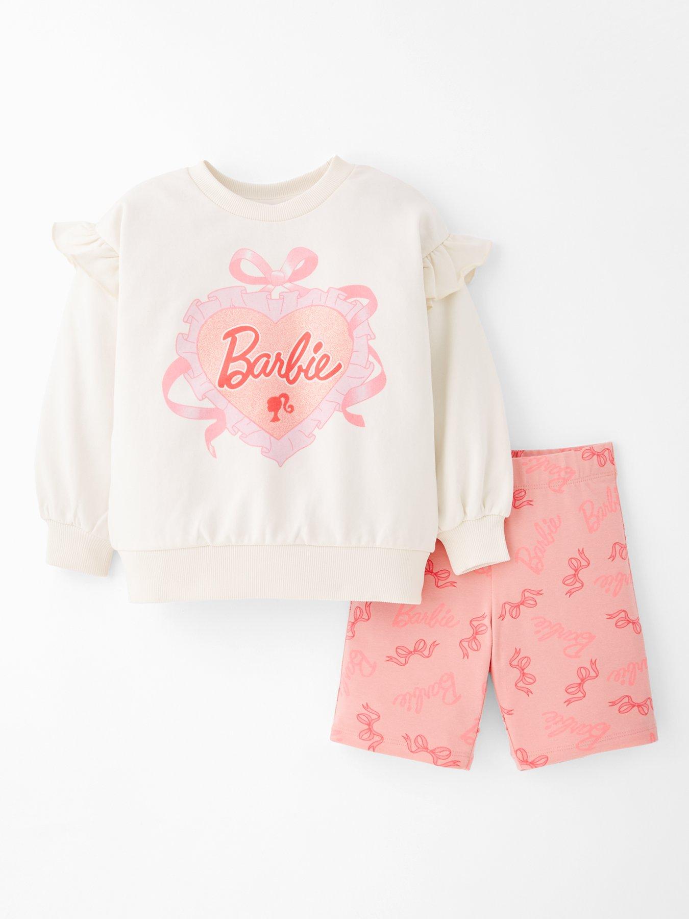 Barbie 2 Piece Frill Sleeve Sweat and Cycling Short Set - Pink