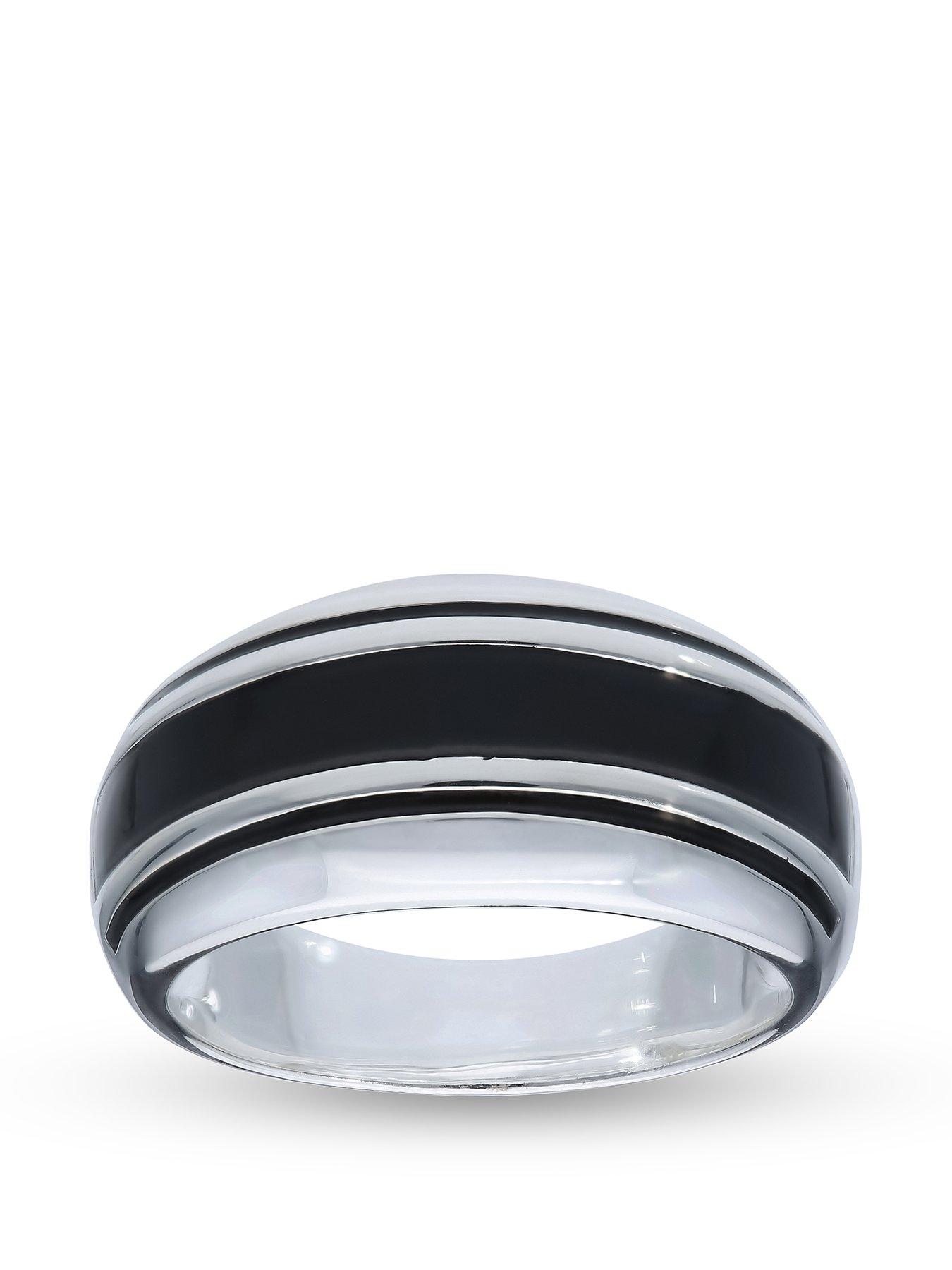 Gents Sterling Silver Black Detail Band Ring