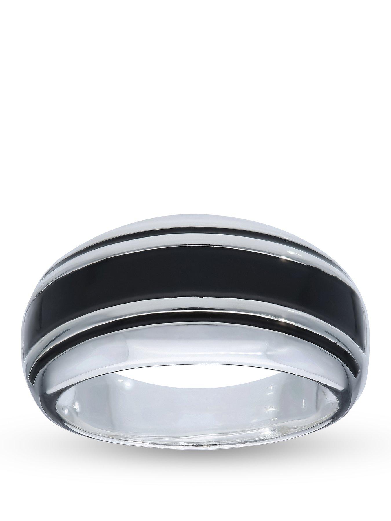 Gents Sterling Silver Black Detail Band Ring