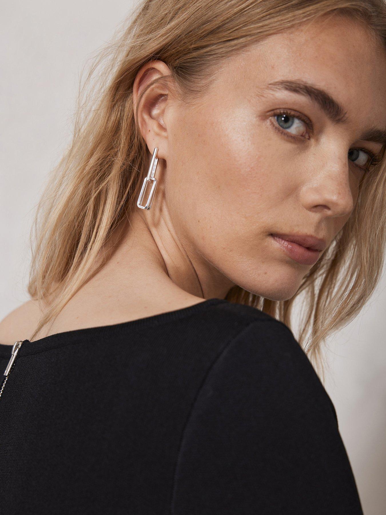 Image 2 of 4 of Mint Velvet Silver Tone Link Earrings - Silver