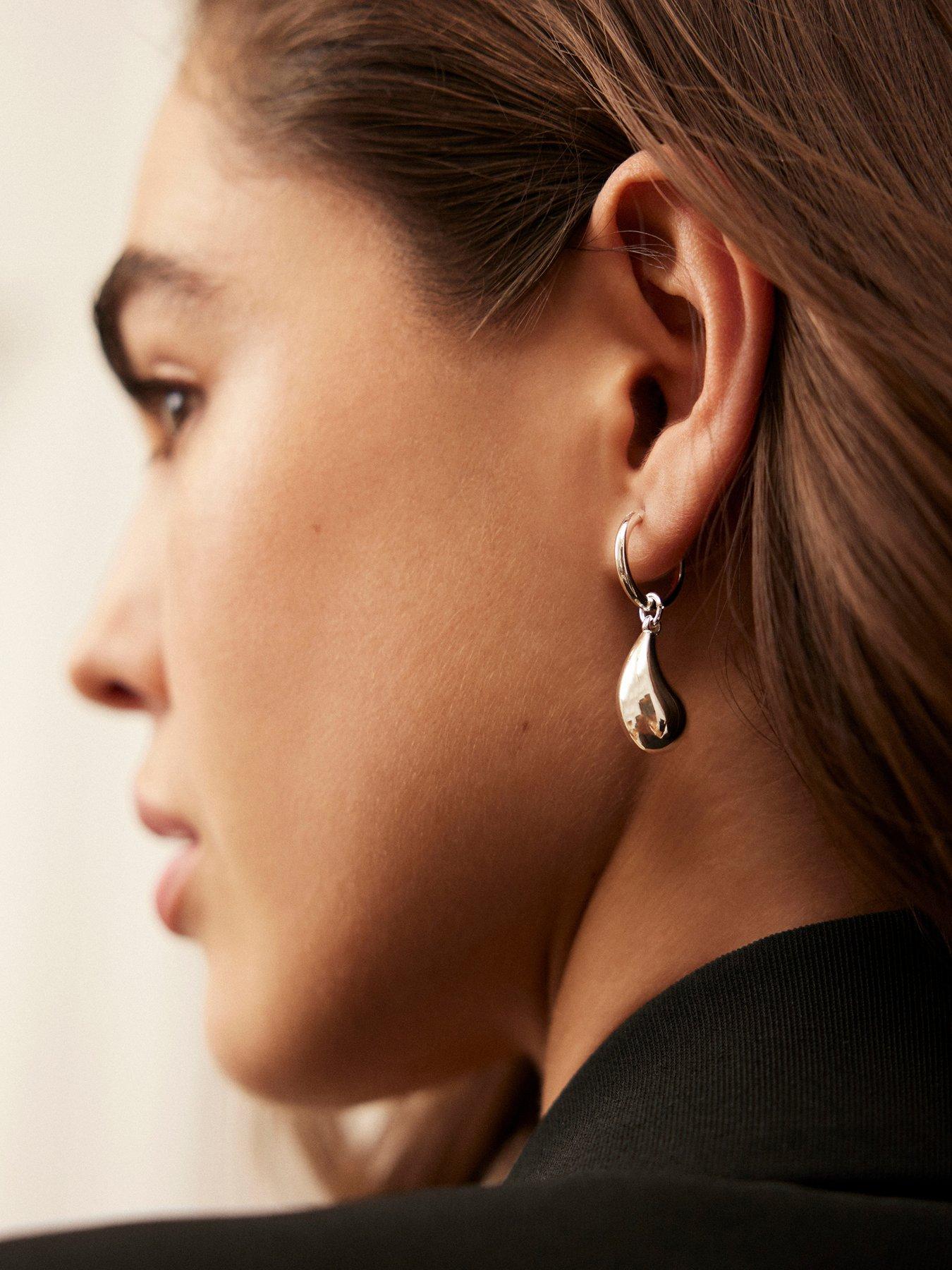  image of mint-velvet-silver-tone-drop-hoop-earrings-silver