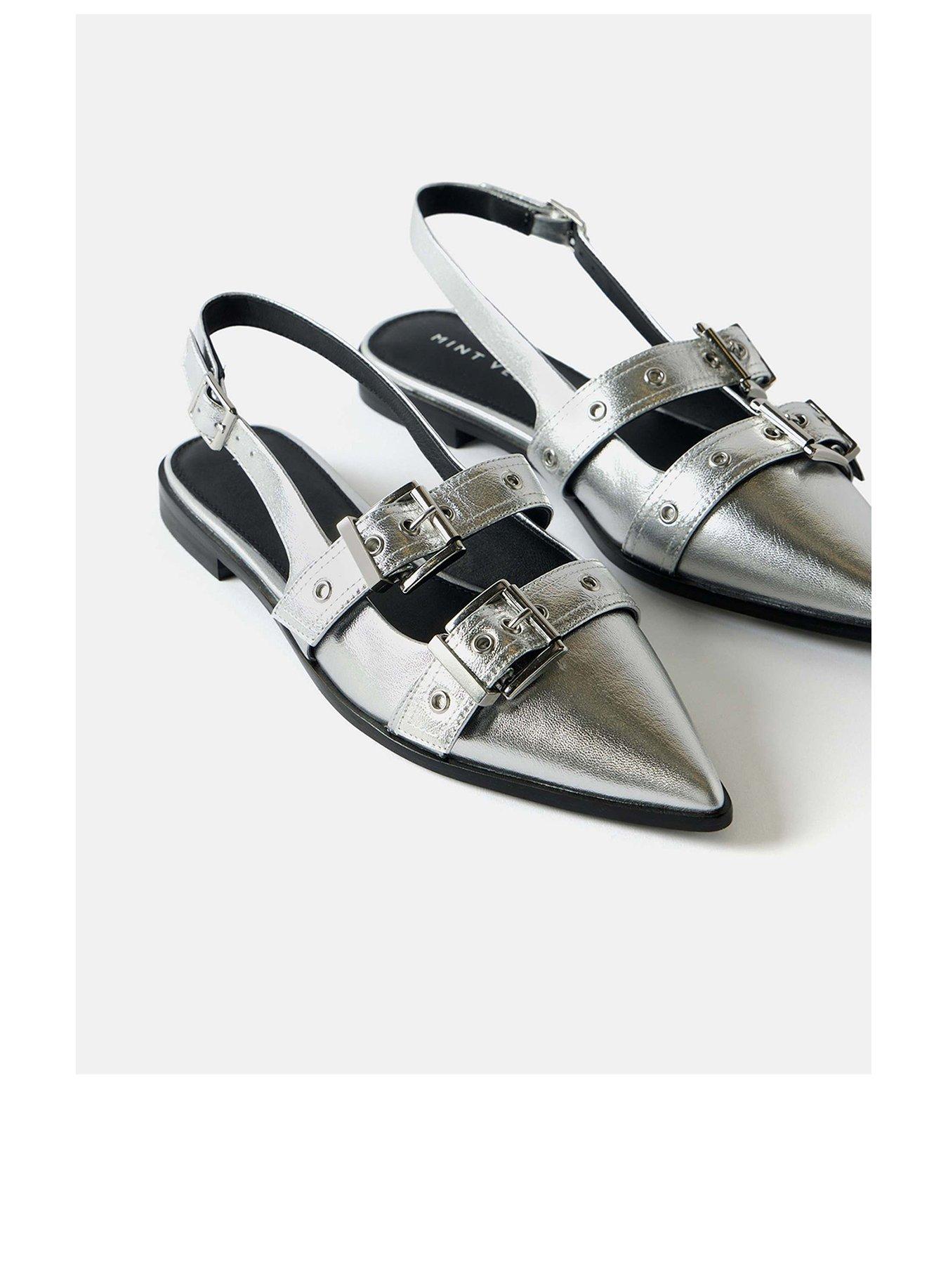  image of mint-velvet-leather-buckled-flat-shoes-silver