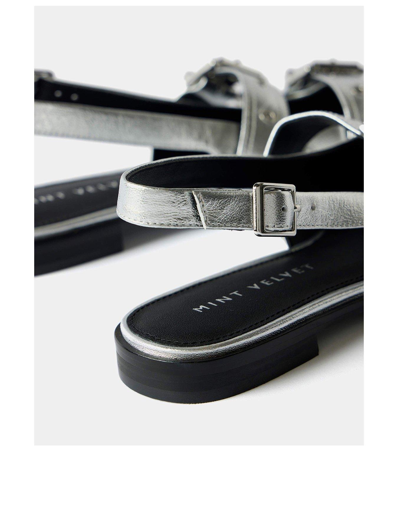  image of mint-velvet-leather-buckled-flat-shoes-silver