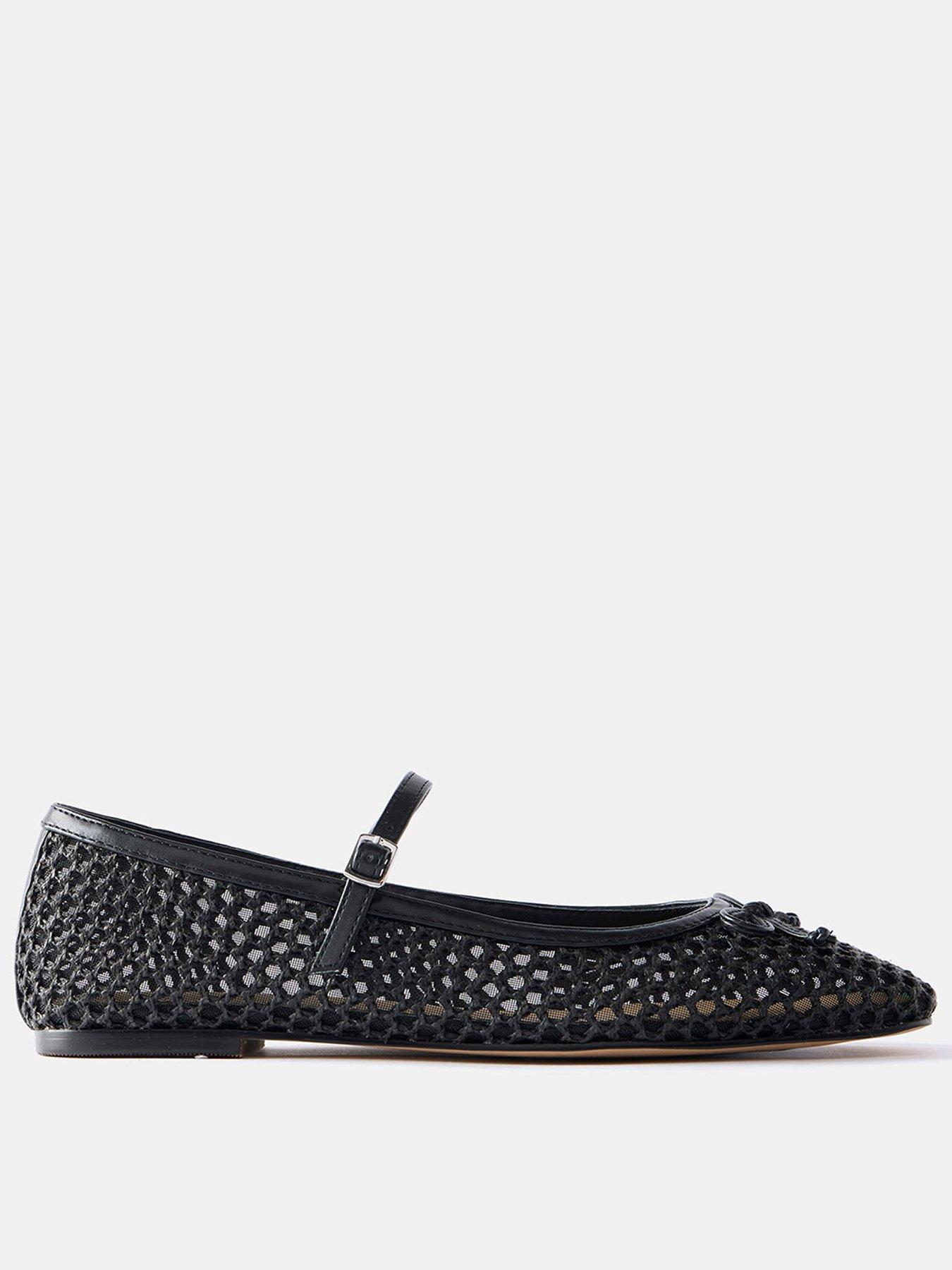  image of mint-velvet-mesh-ballet-flat-shoes-black