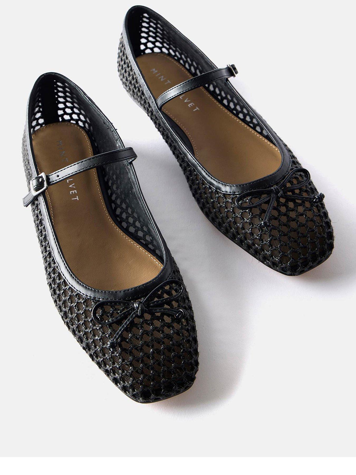  image of mint-velvet-mesh-ballet-flat-shoes-black