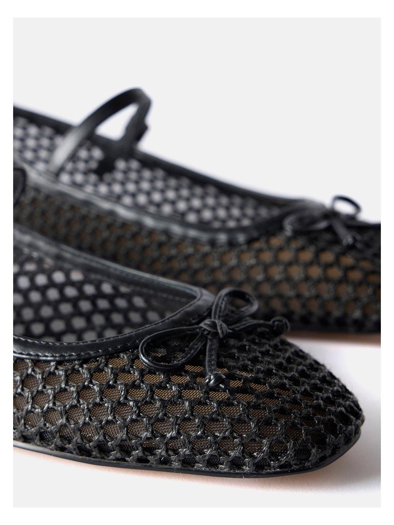  image of mint-velvet-mesh-ballet-flat-shoes-black