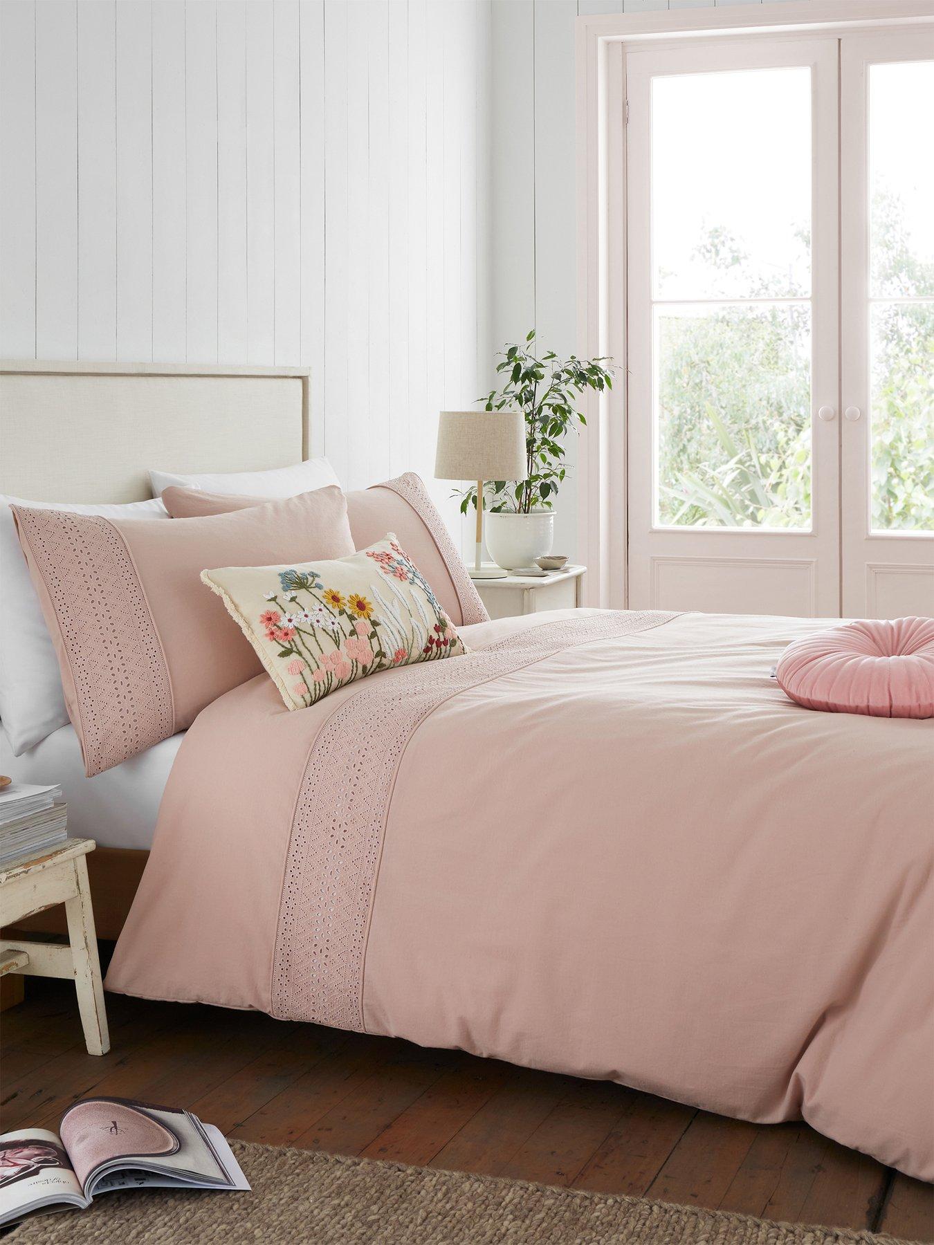  image of catherine-lansfield-broderie-anglaise-duvet-set-blush