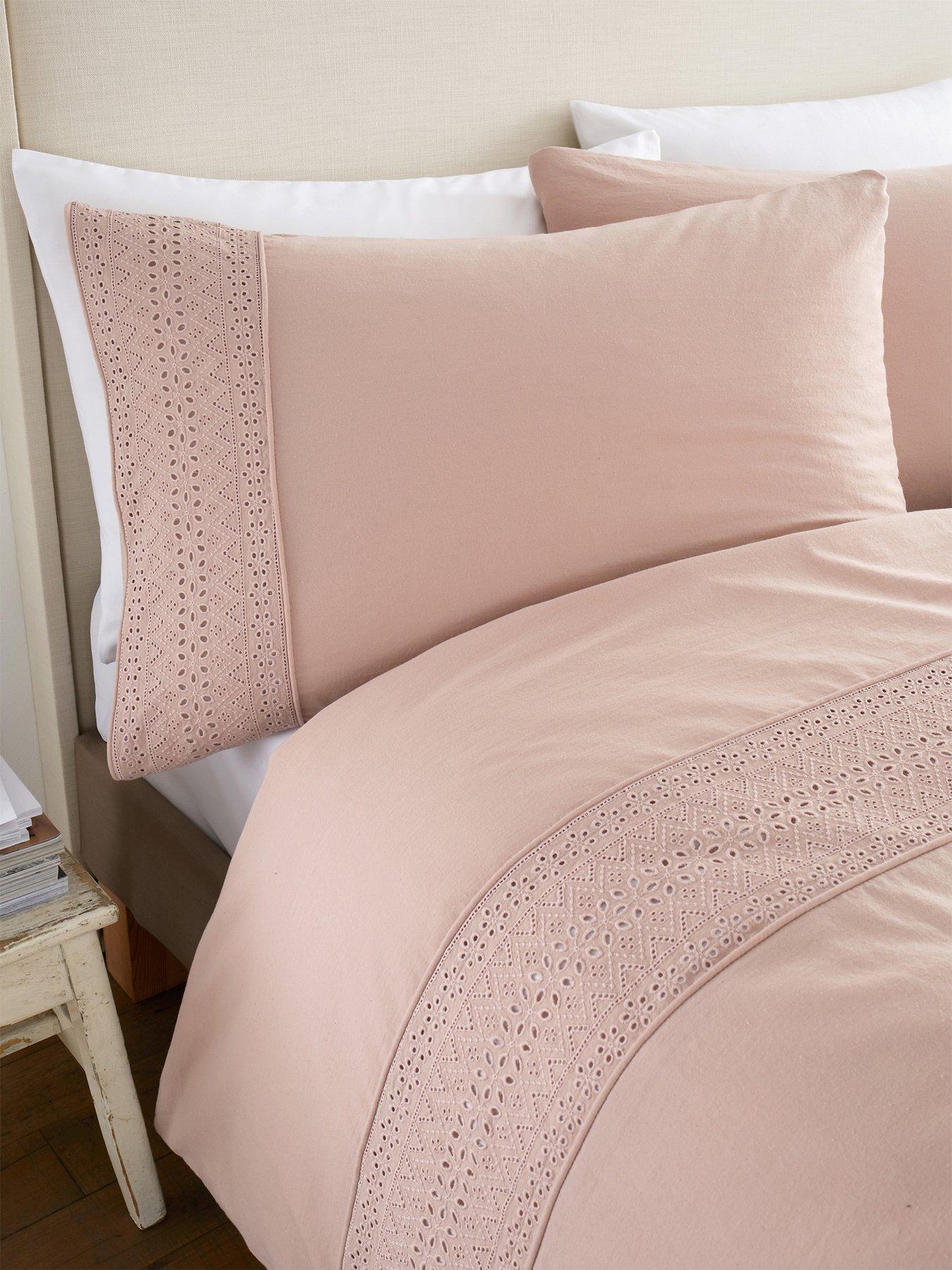  image of catherine-lansfield-broderie-anglaise-duvet-set-blush