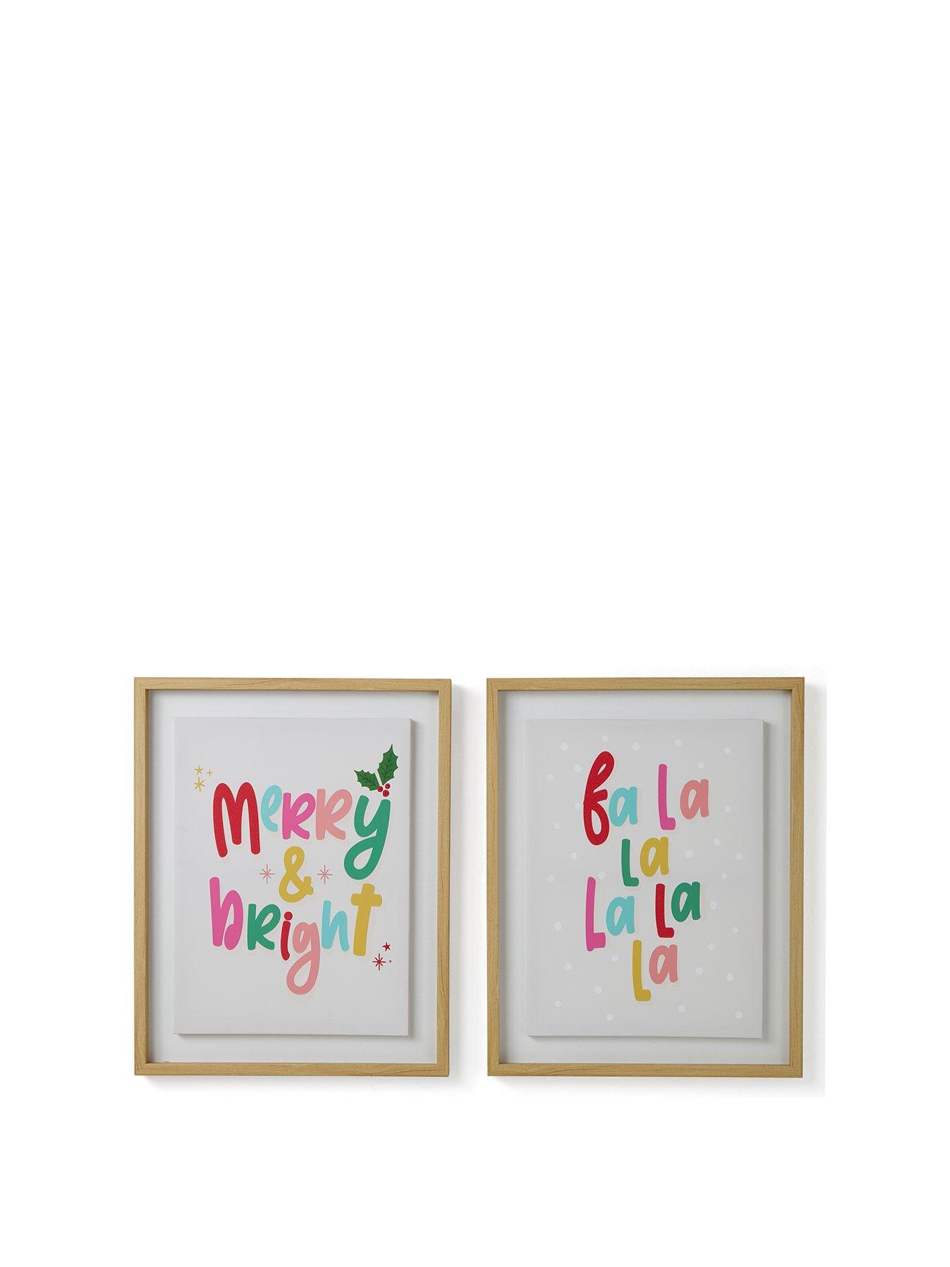 Image 2 of 6 of Very Home Set Of 2 Merry And Bright Slogan Wall Art - FSC&reg; Certified