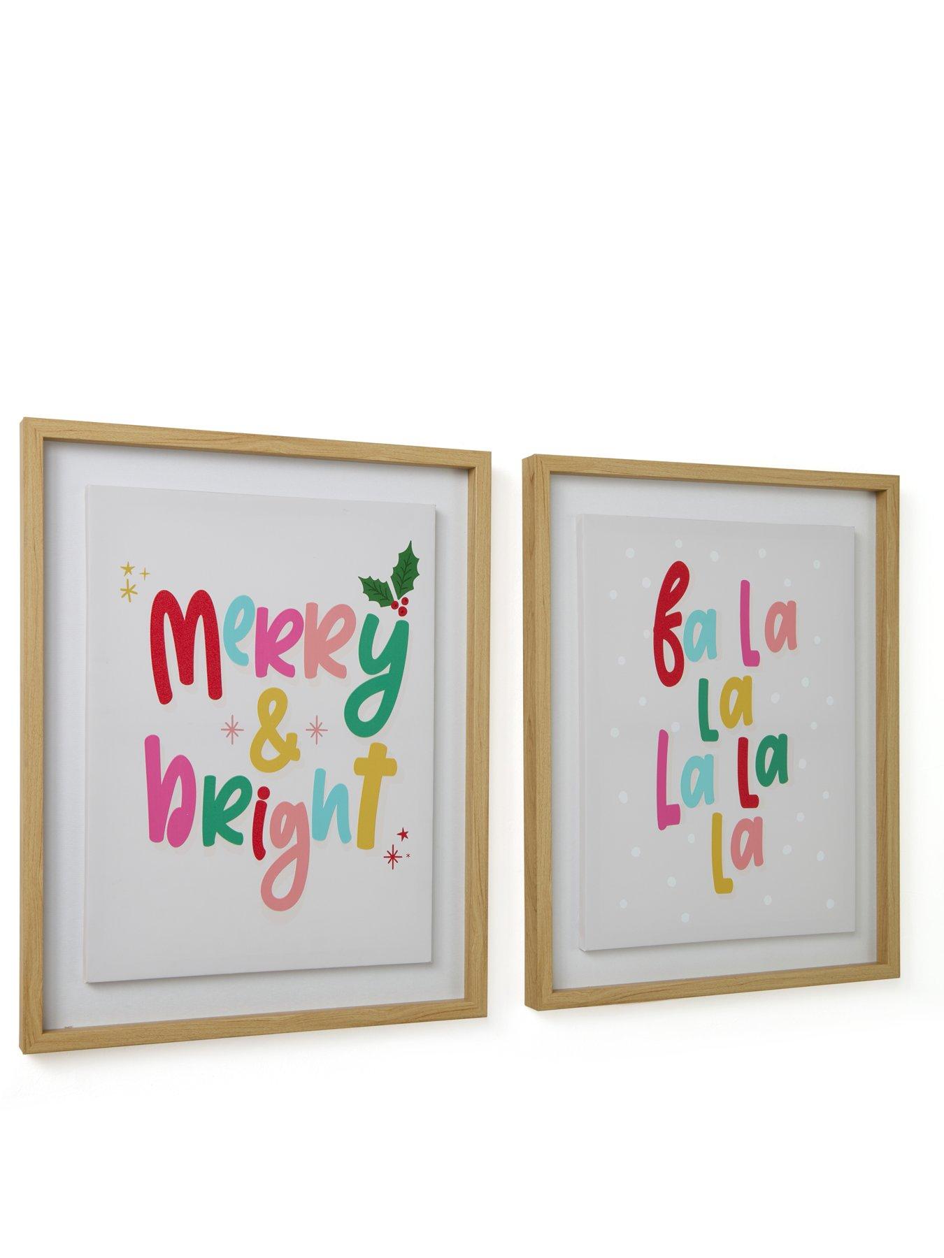 Image 3 of 6 of Very Home Set Of 2 Merry And Bright Slogan Wall Art - FSC&reg; Certified