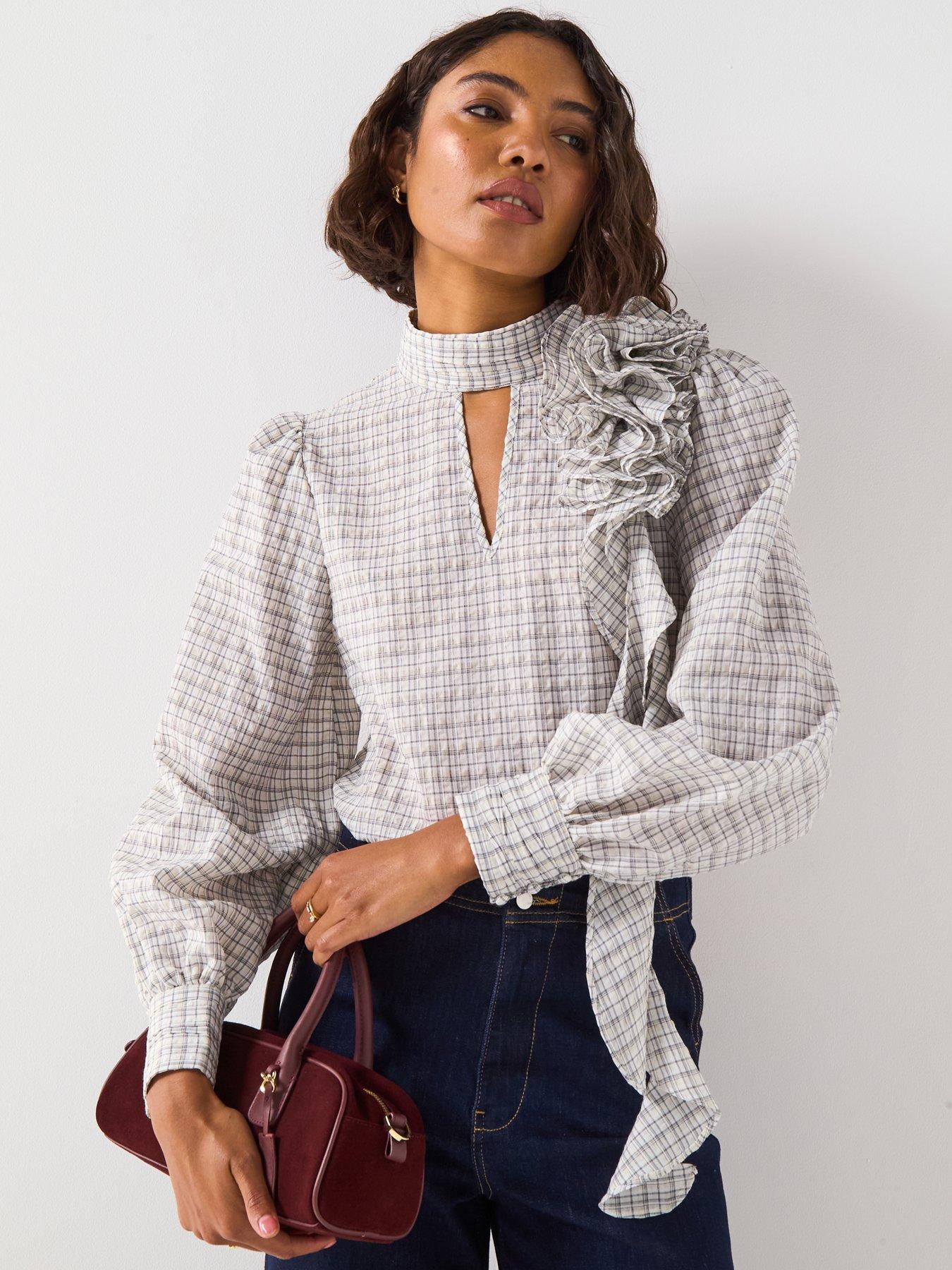 undefined Corsage Check Blouse - Check