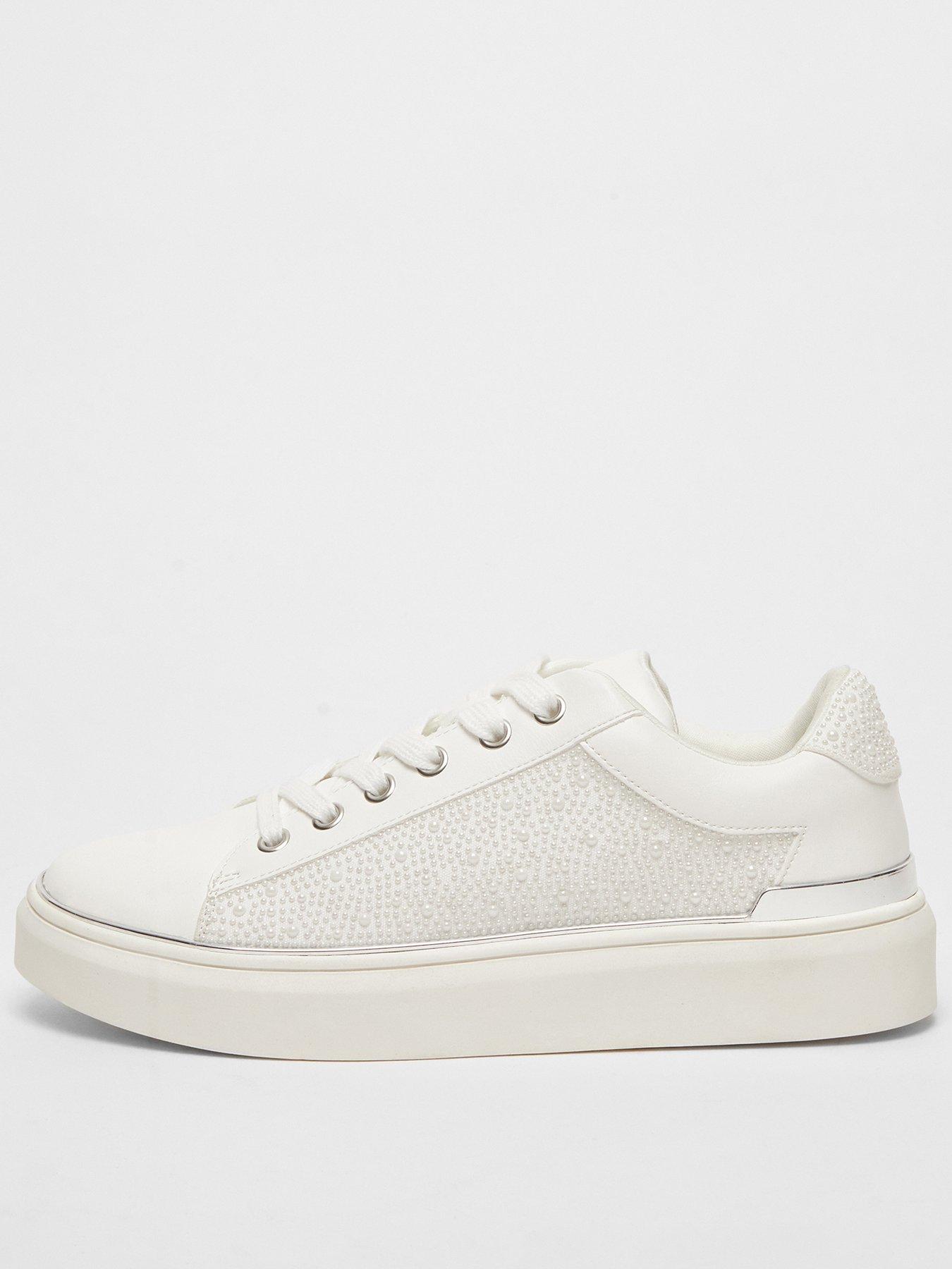  image of quiz-white-pearl-embellished-trainers