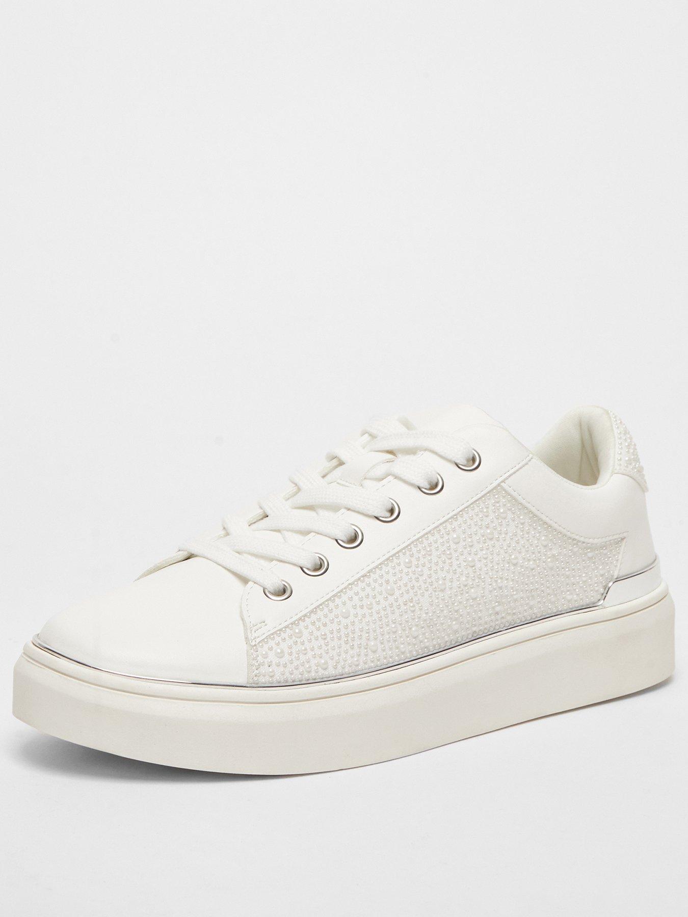  image of quiz-white-pearl-embellished-trainers