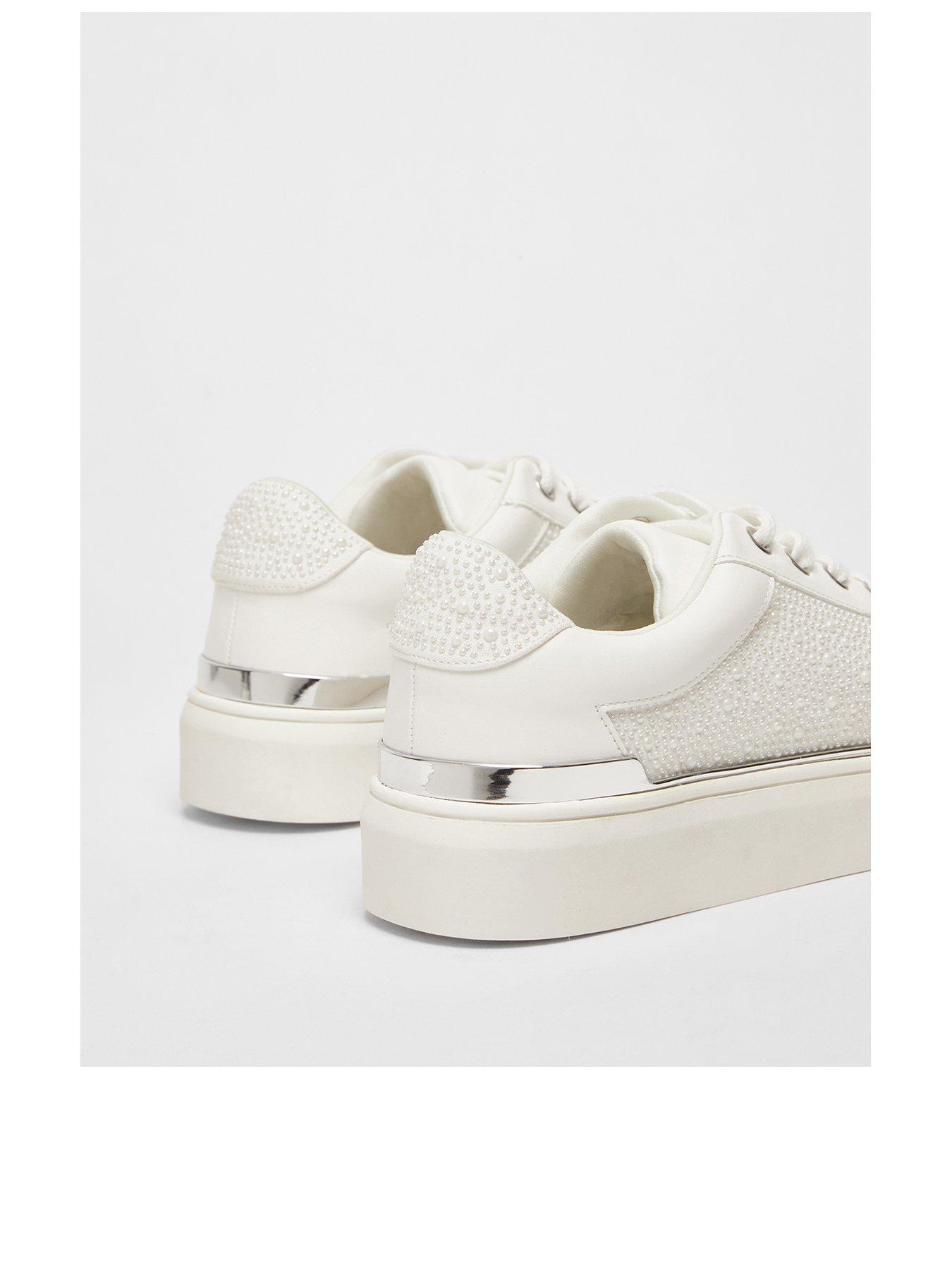  image of quiz-white-pearl-embellished-trainers