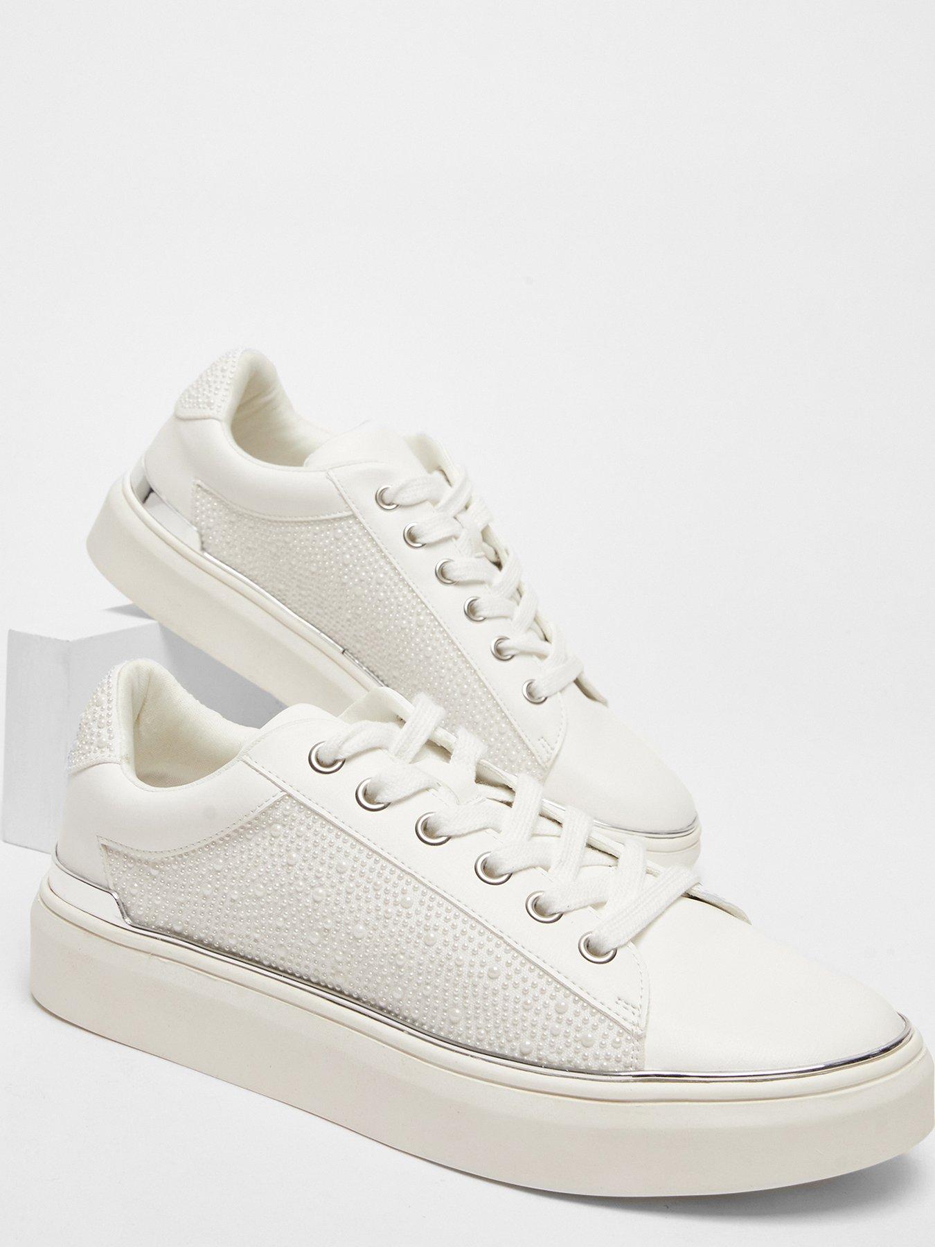  image of quiz-white-pearl-embellished-trainers