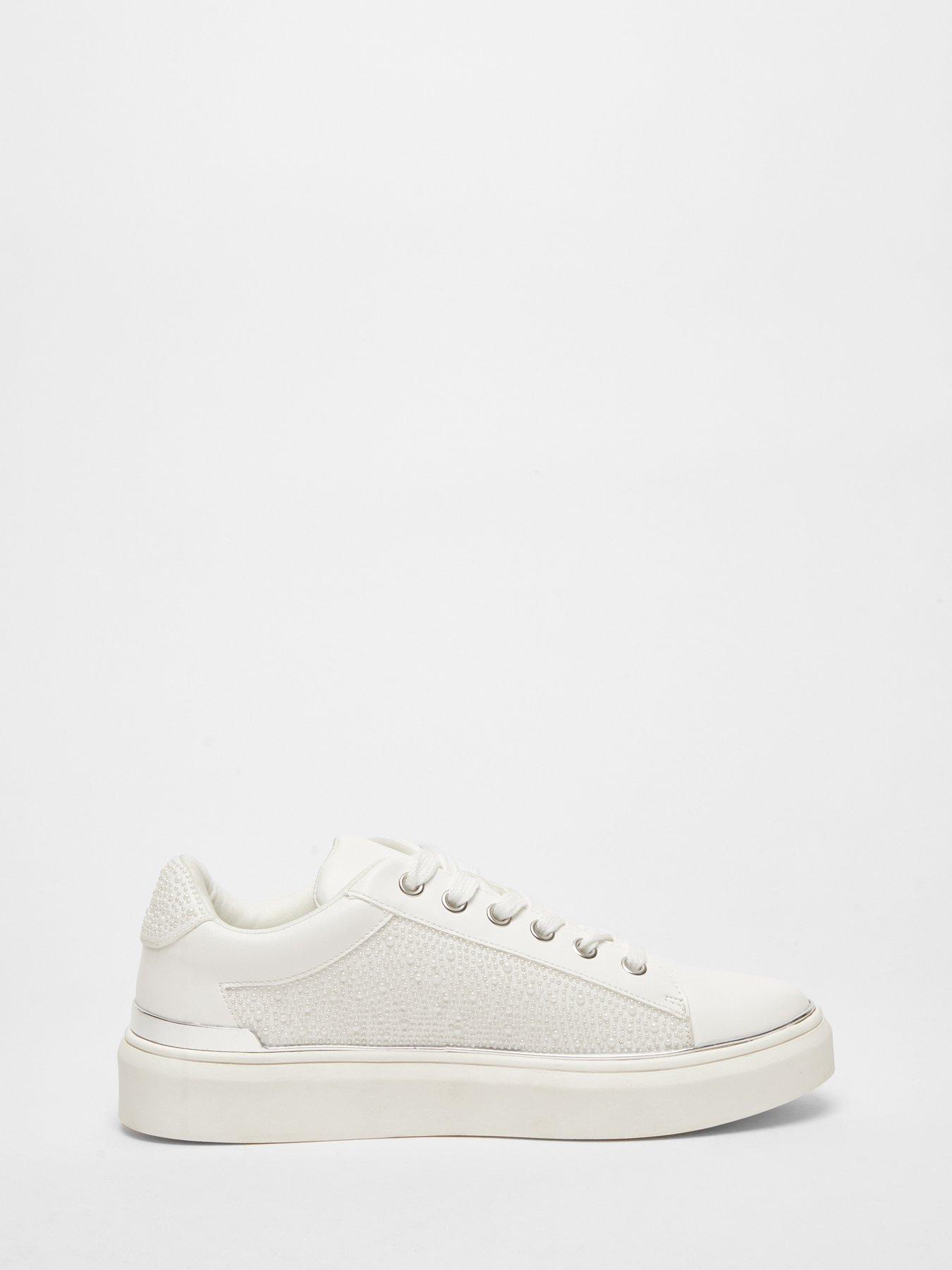  image of quiz-white-pearl-embellished-trainers
