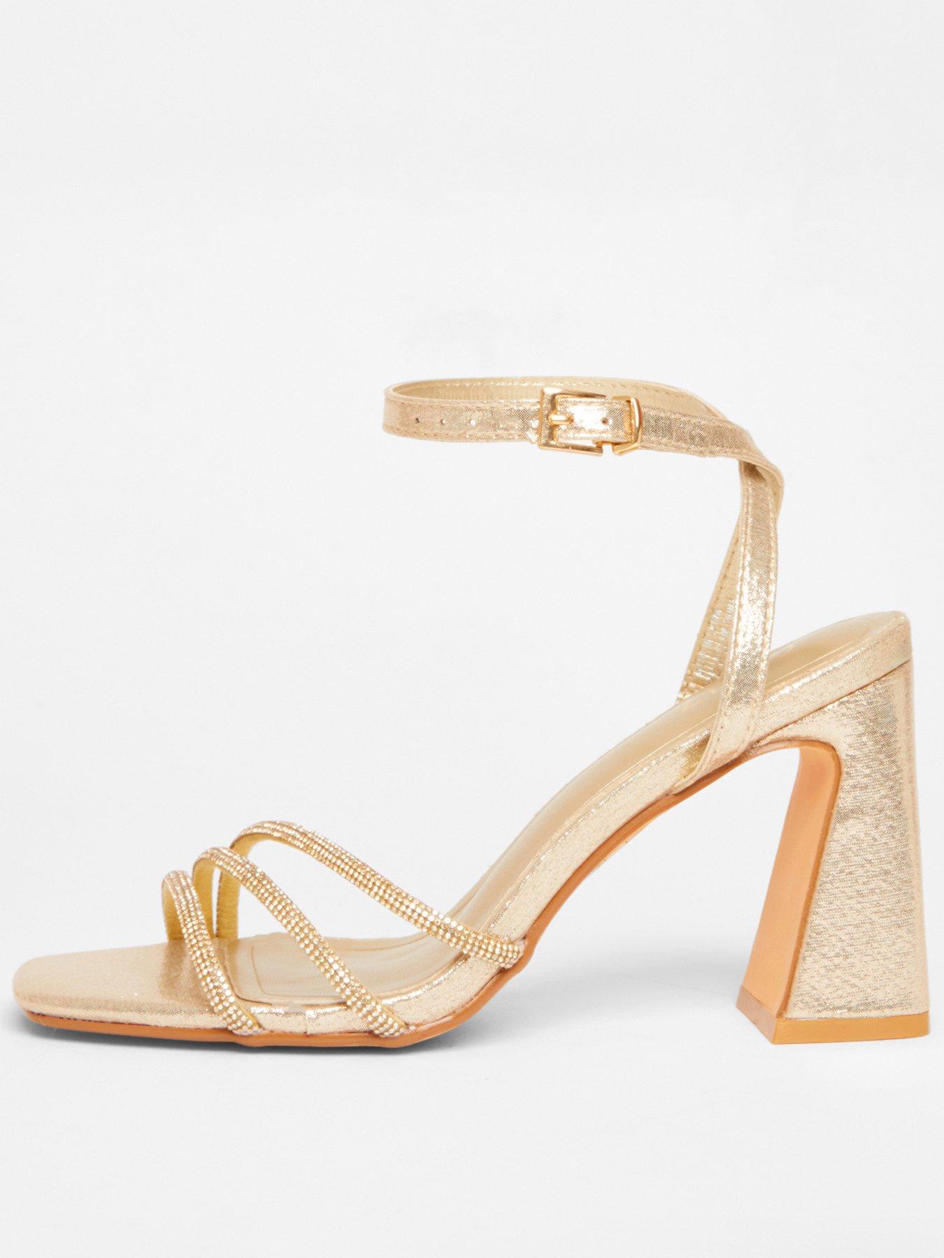 undefined Gold Diamante Block Heeled Sandal
