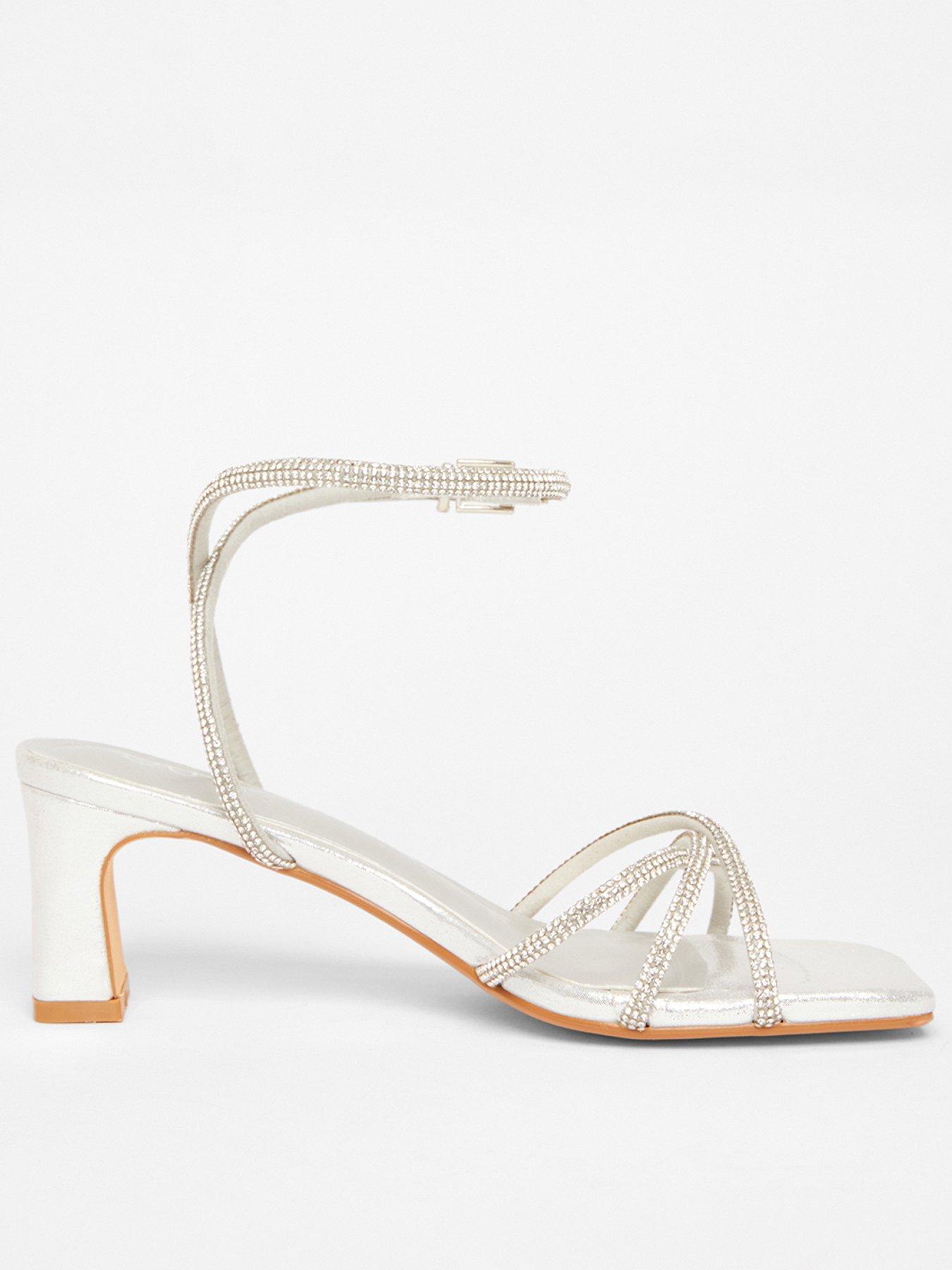undefined Silver Diamante Strappy Heeled Sandals