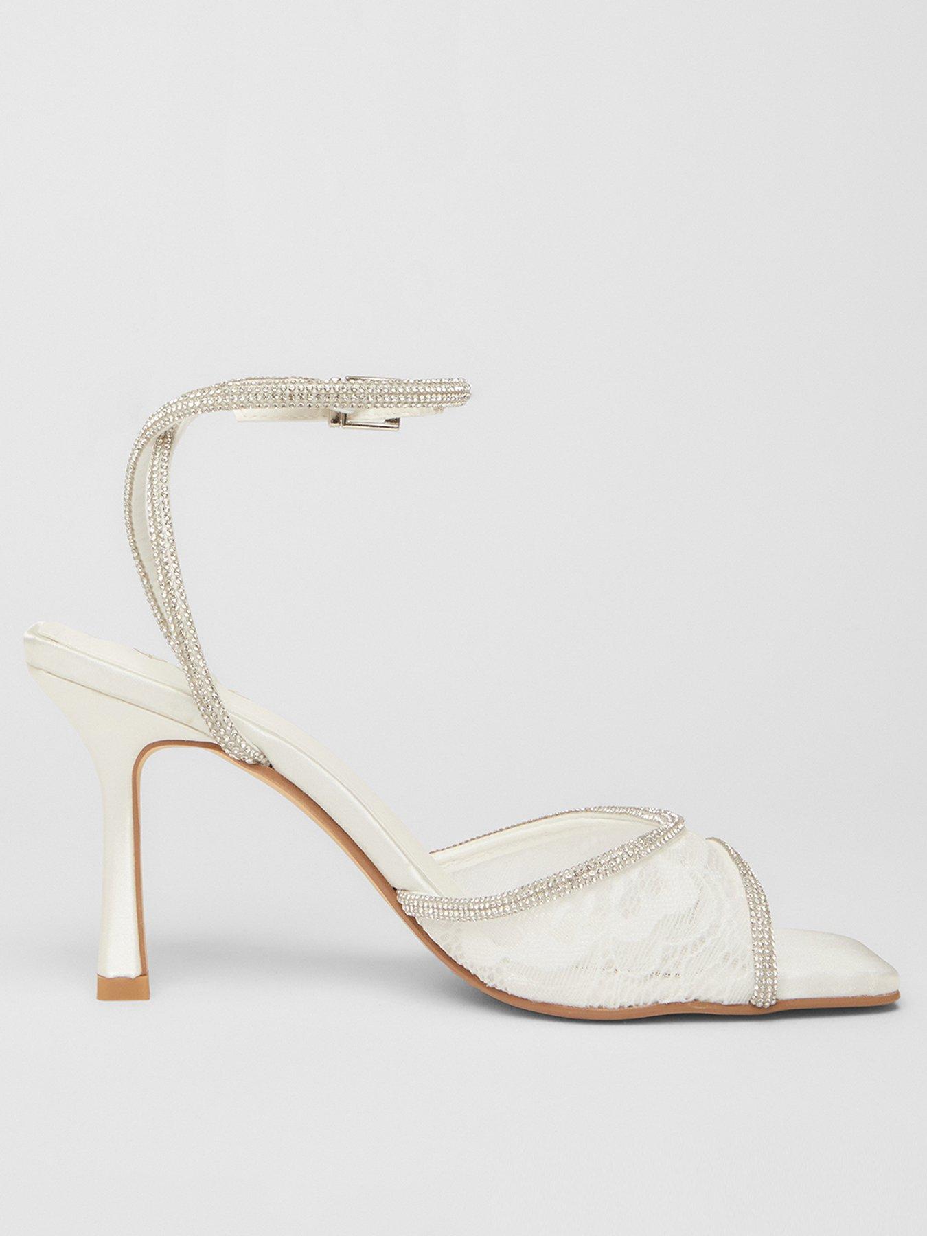 undefined White Bridal Diamante Lace Heeled Sandal