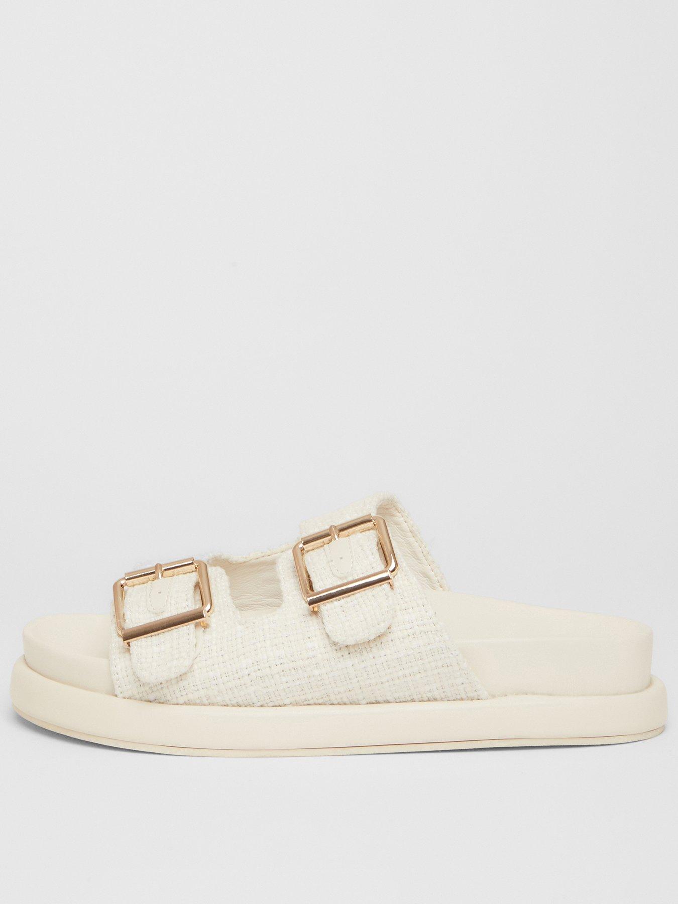 quiz-white-double-buckle-flat-sandals