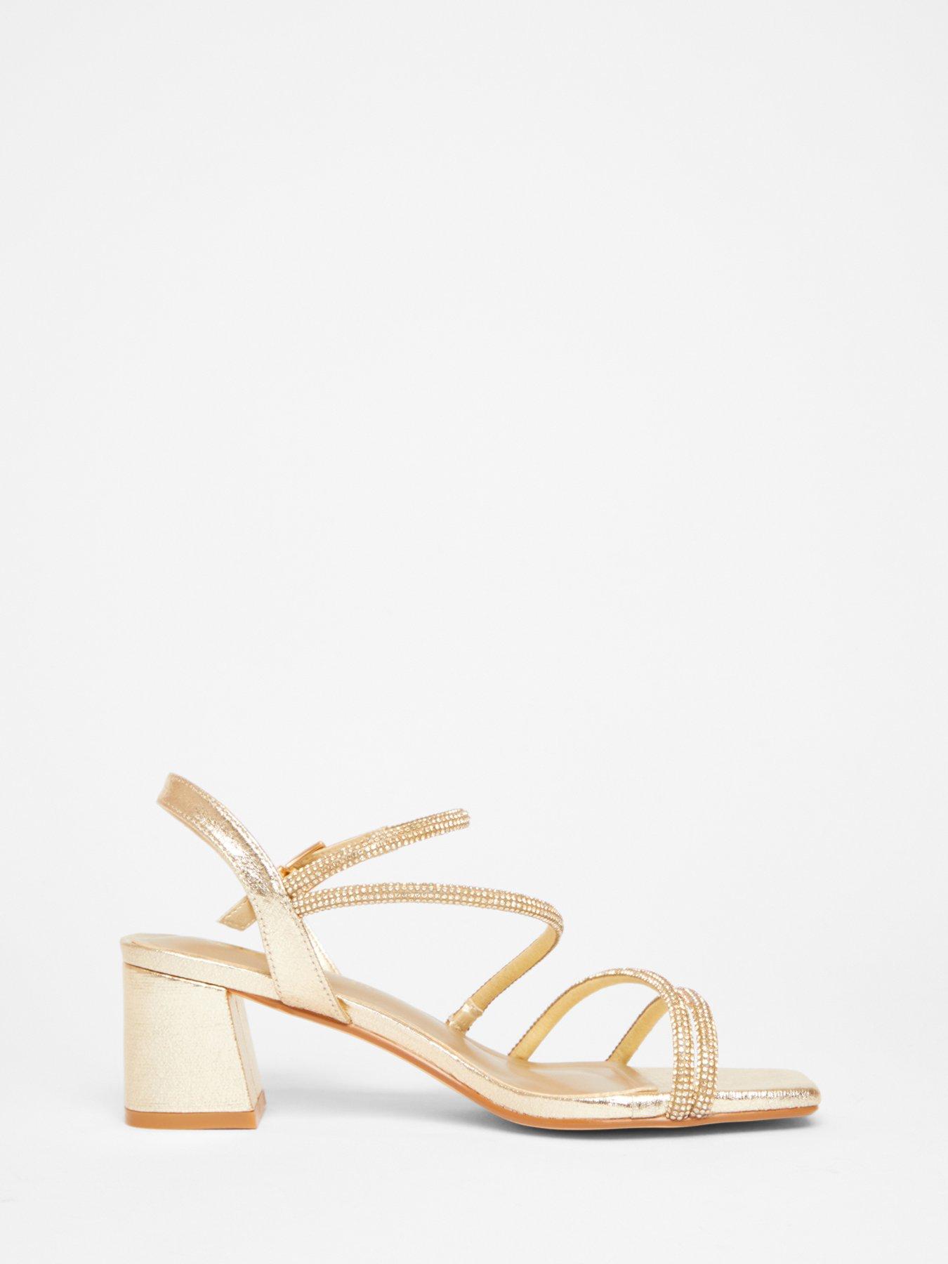  image of quiz-wide-fit-gold-diamante-block-heels