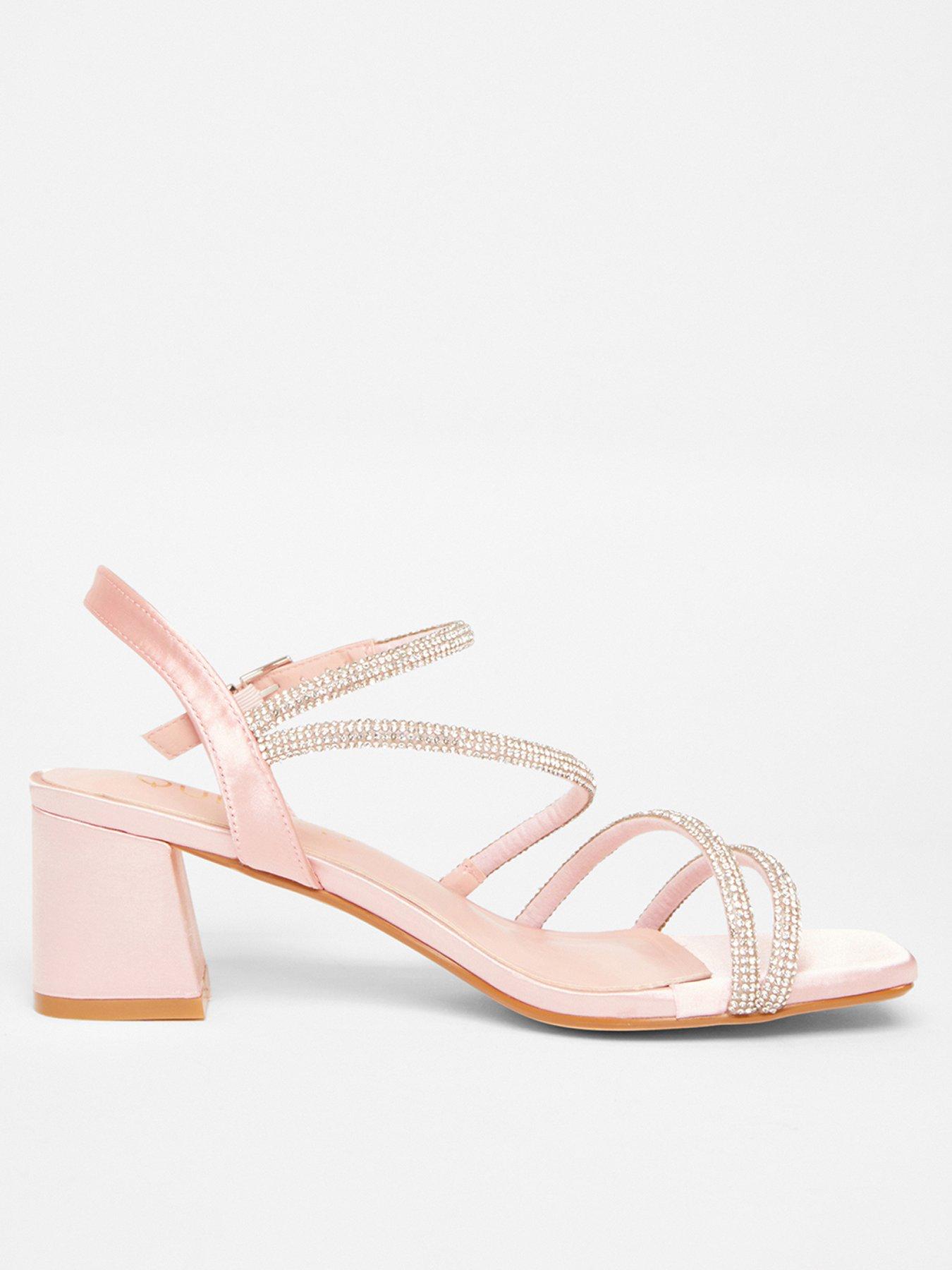  image of quiz-wide-fit-pink-diamante-block-heels