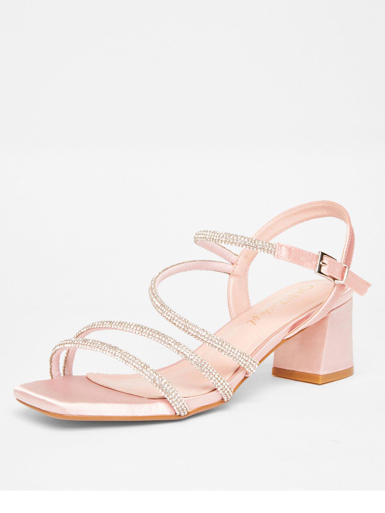  image of quiz-wide-fit-pink-diamante-block-heels