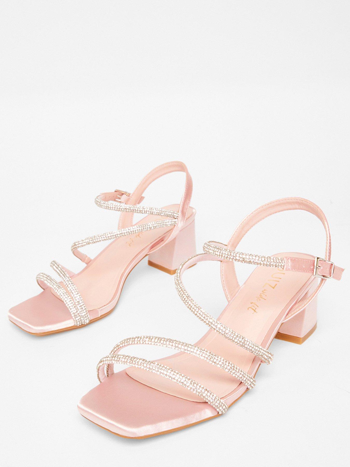  image of quiz-wide-fit-pink-diamante-block-heels