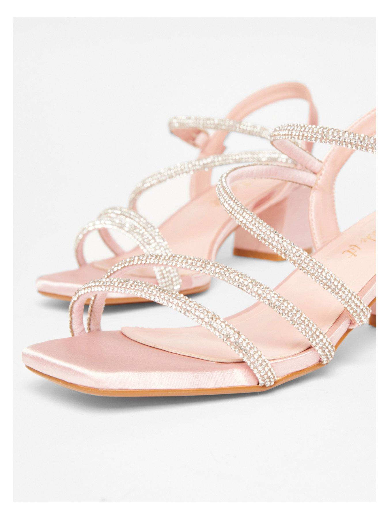  image of quiz-wide-fit-pink-diamante-block-heels