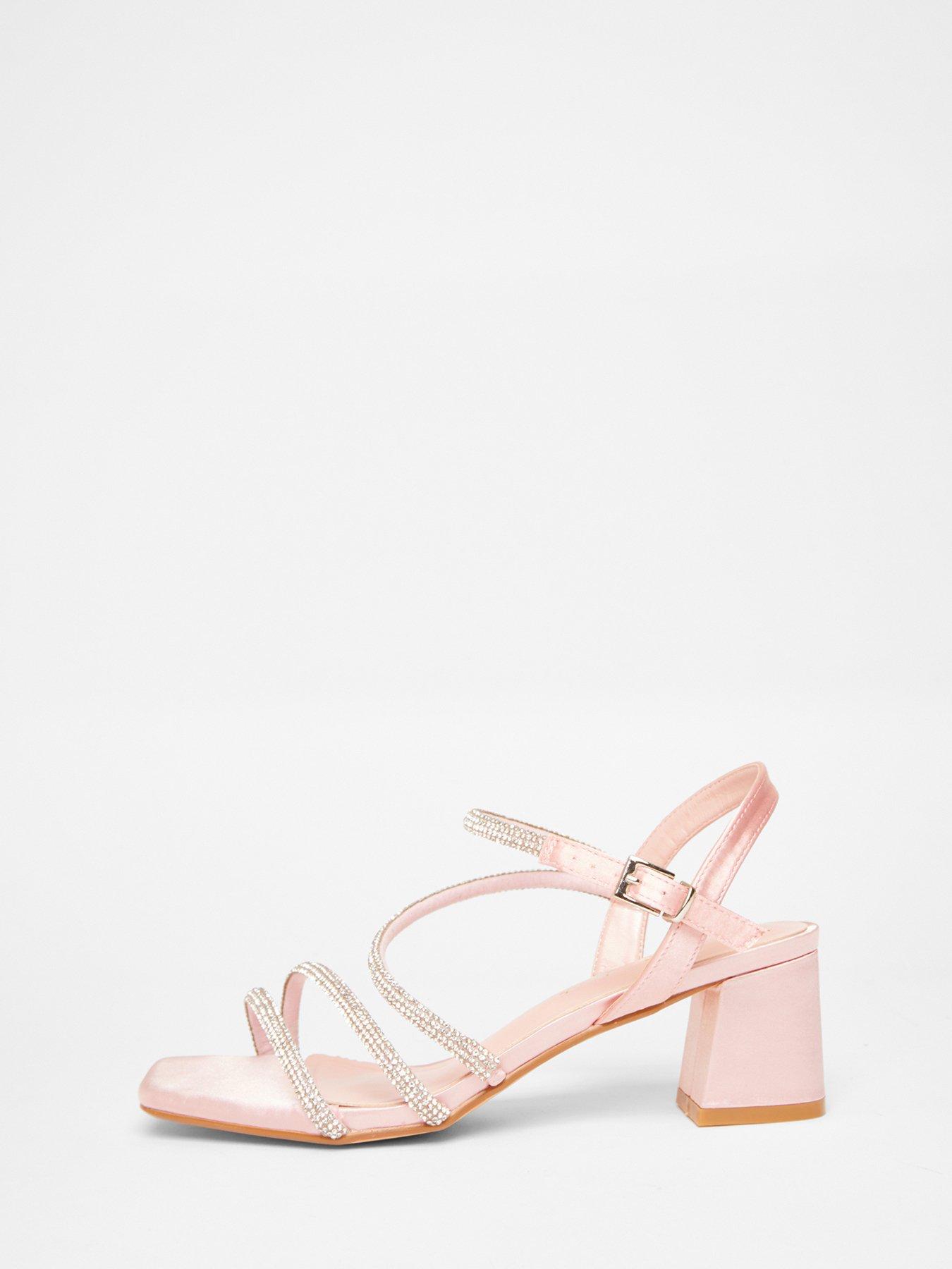  image of quiz-wide-fit-pink-diamante-block-heels