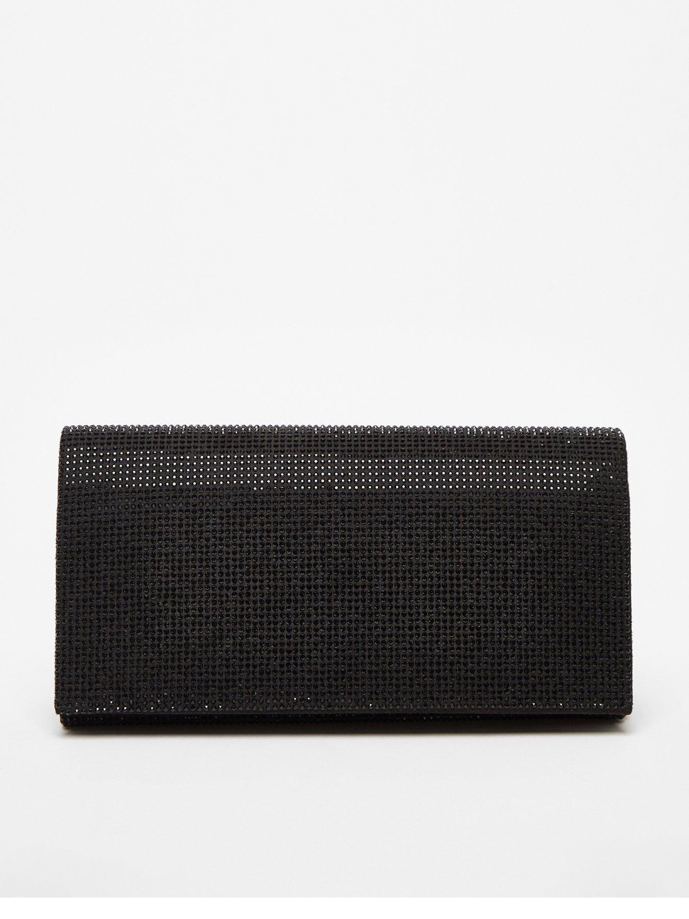  image of quiz-black-diamante-embellished-clutch-bag