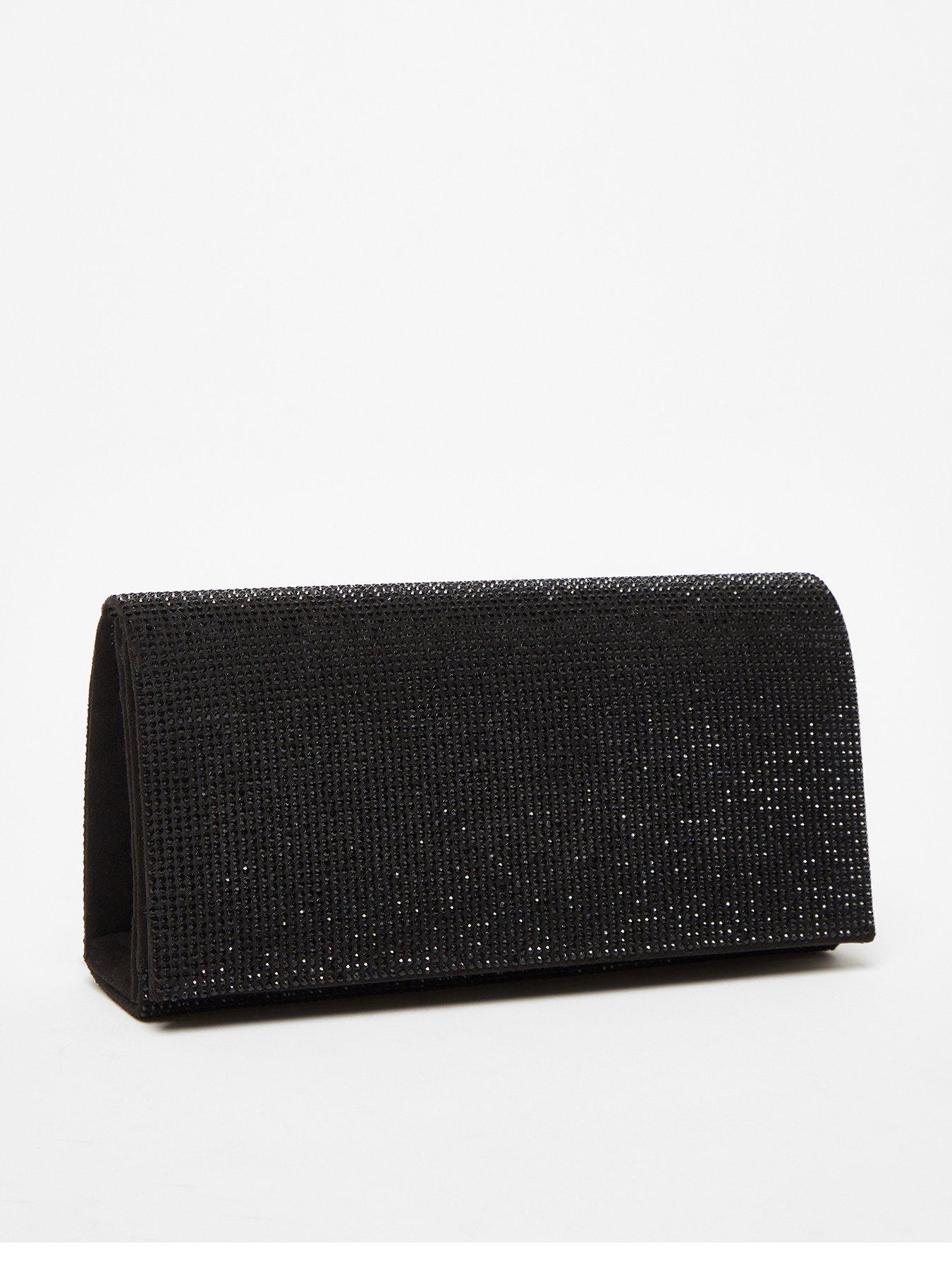  image of quiz-black-diamante-embellished-clutch-bag