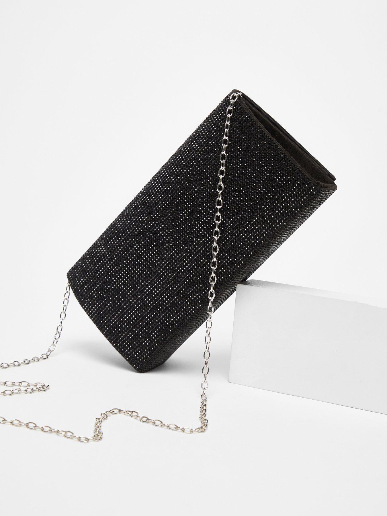  image of quiz-black-diamante-embellished-clutch-bag
