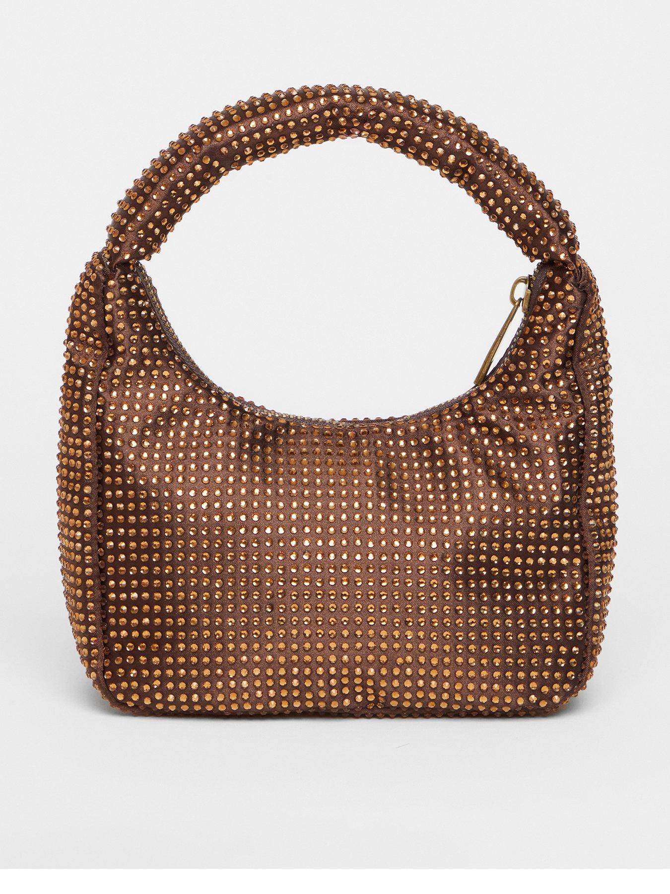 quiz-brown-satin-diamante-bag