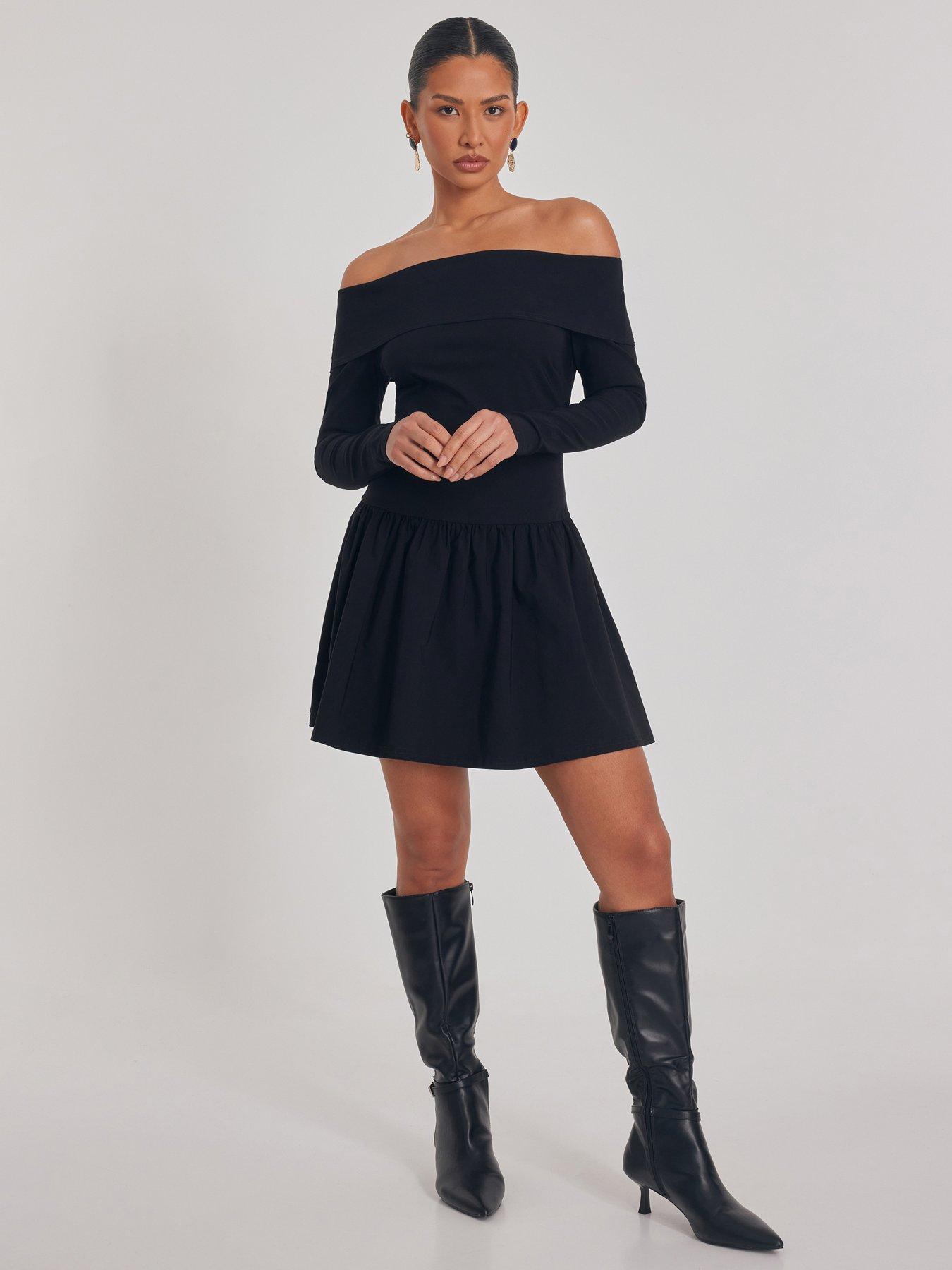 quiz-black-bardot-skater-dress
